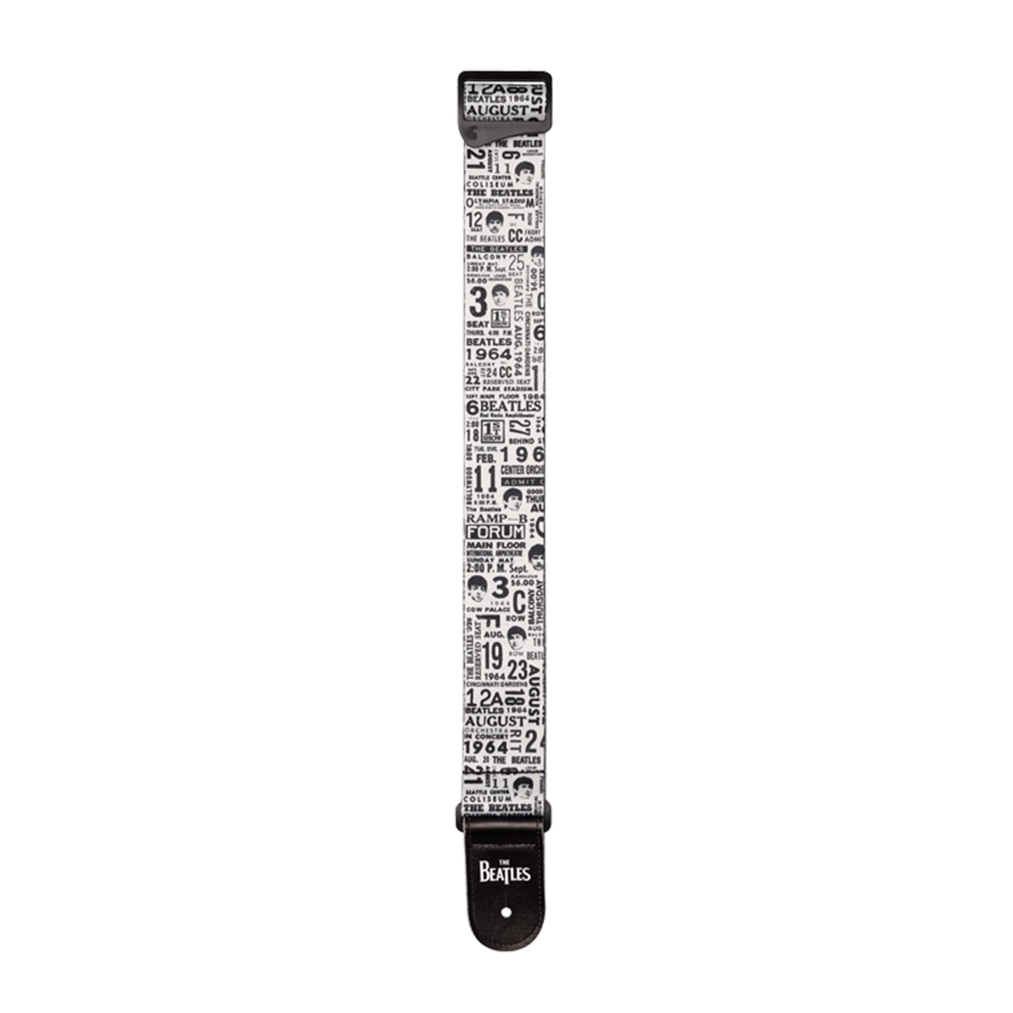 D'Addario The Beatles 1964 US Tour Printed Polyester Guitar Strap Ticket Stubs Black and White Accessories / Straps
