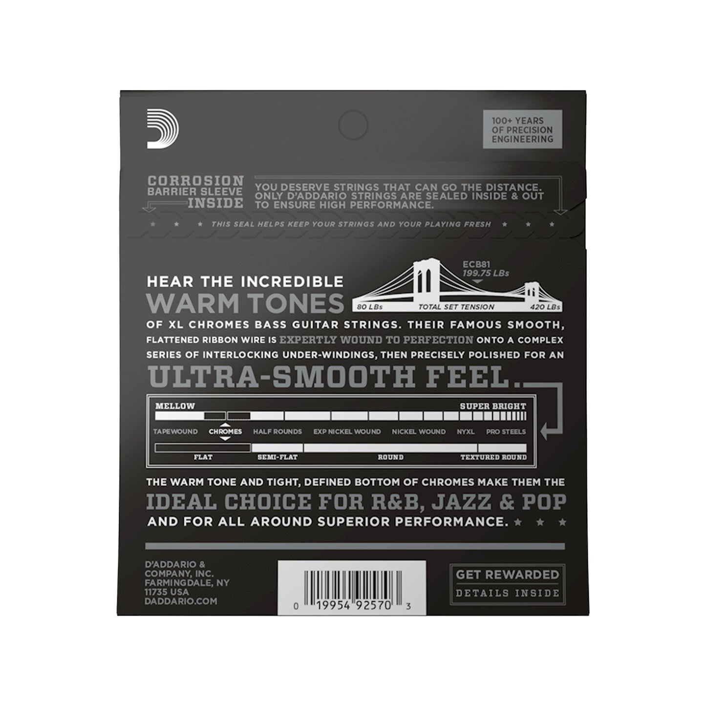 D'Addario ECB81 XL Chromes Flat Wound Bass Strings Long Scale 45-100 Accessories / Strings / Bass Strings
