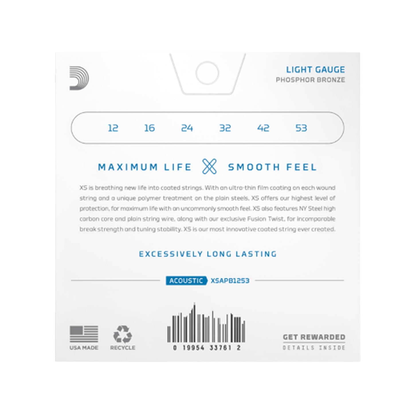 D'Addario XS Coated Acoustic Phosphor Bronze Light 12-53 Acoustic Guitars / 12-String