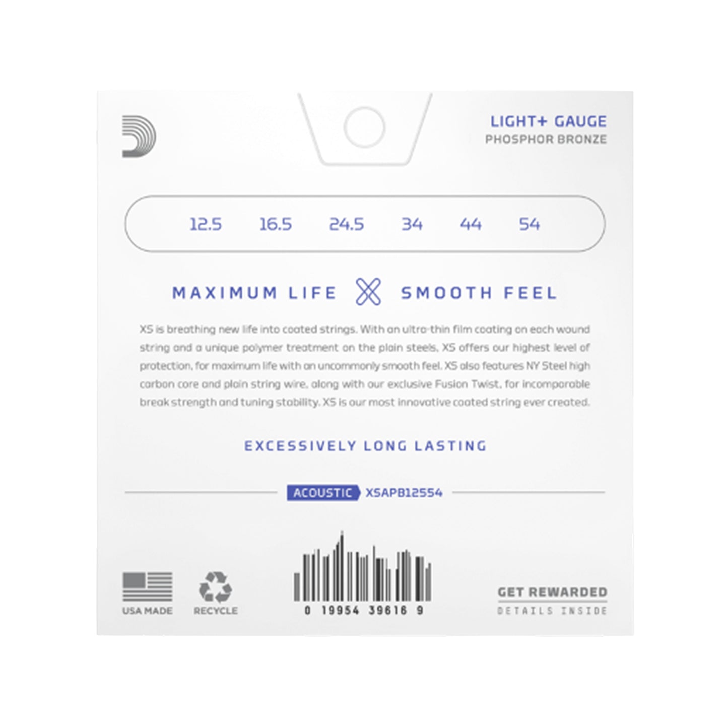 D'Addario XS Coated Acoustic Phosphor Bronze Light Plus 12.5-54 Acoustic Guitars / 12-String