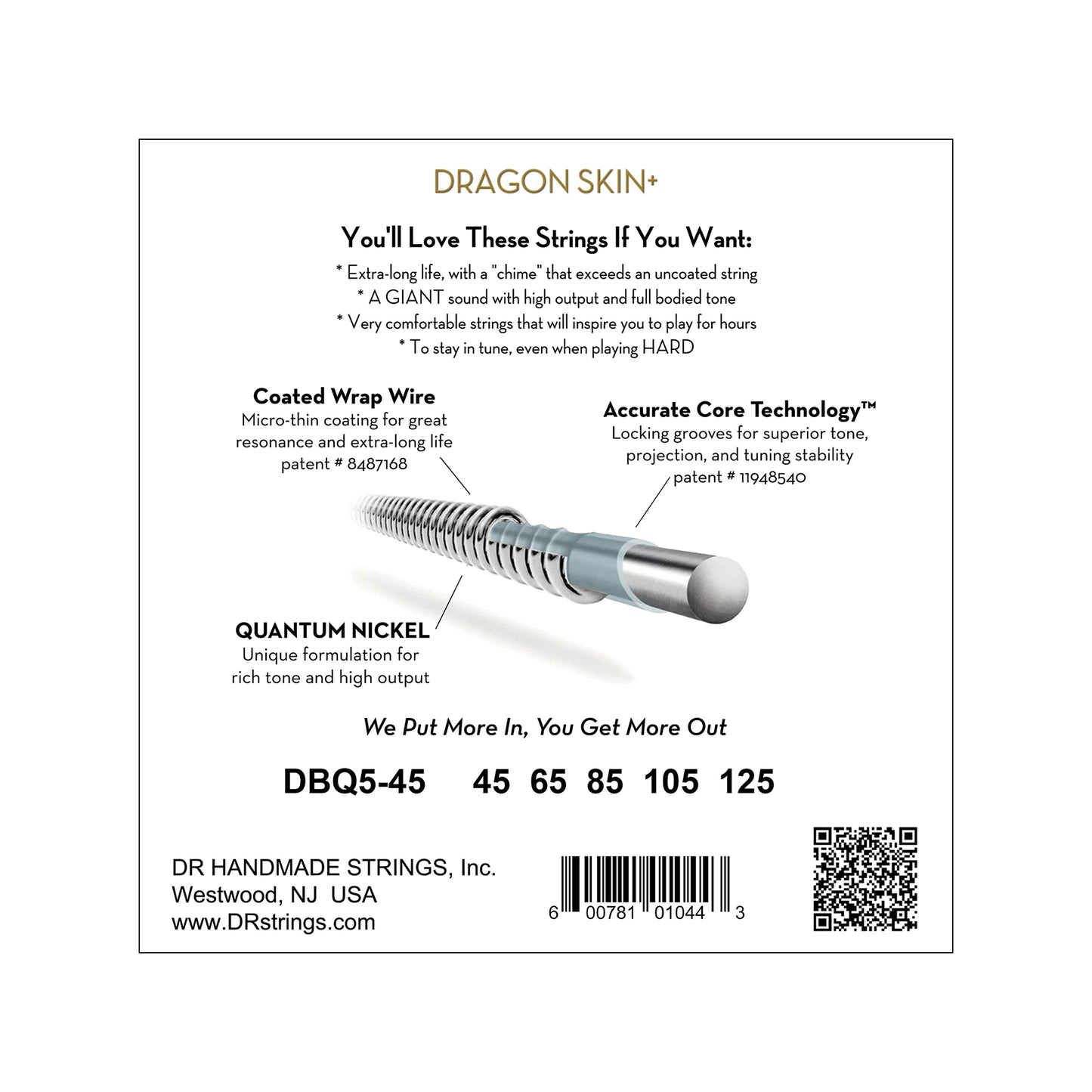 DR Strings DRAGON SKIN+ Quantum Nickel Bass Strings 5-String Medium 45-125