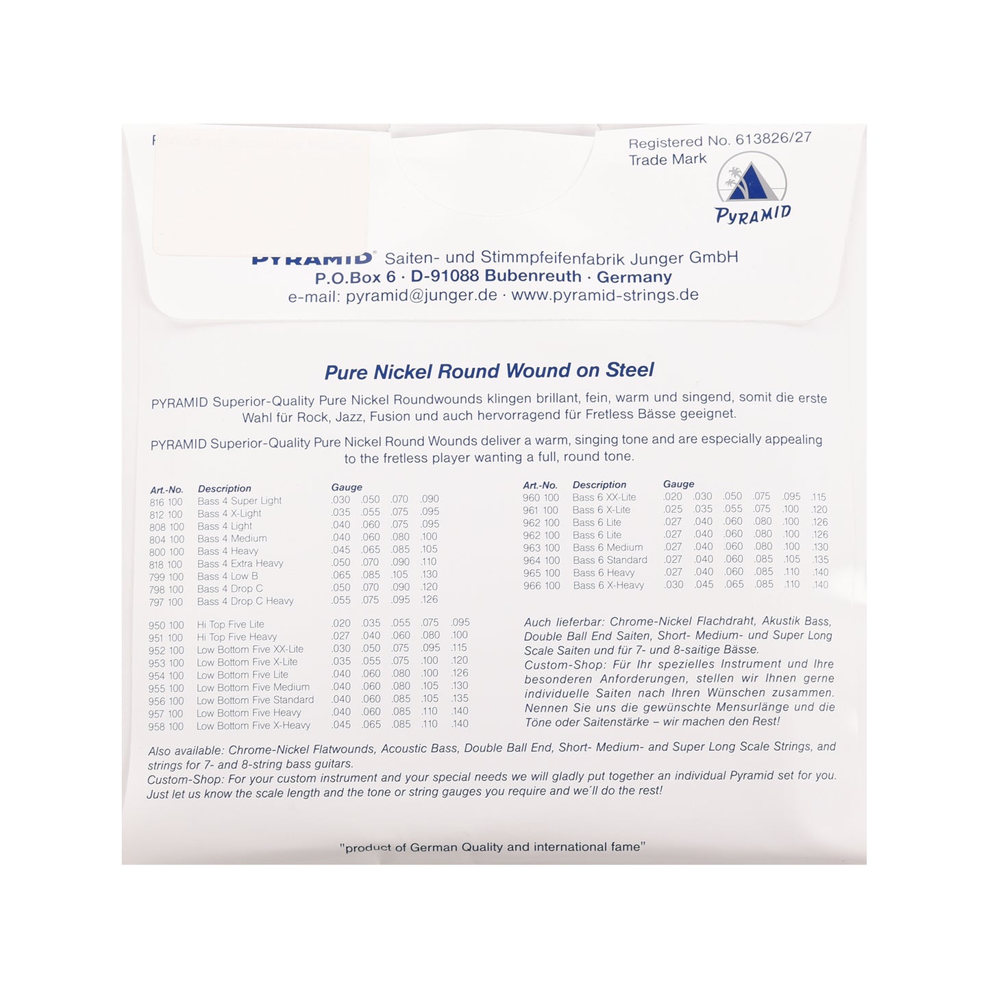 Pyramid Heavy Round Wound Nickel Bass Strings 45-105