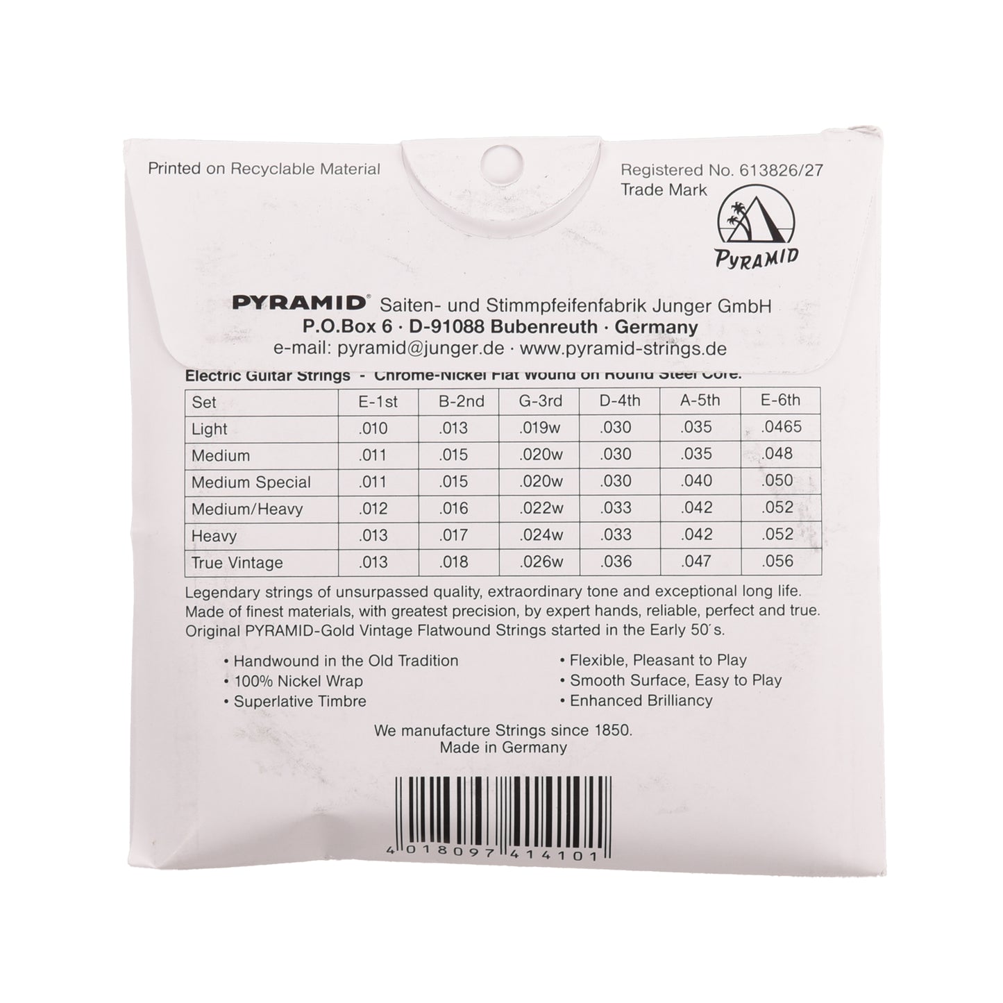 Pyramid Gold Flatwound Medium / Heavy Electric Guitar Strings 12-52