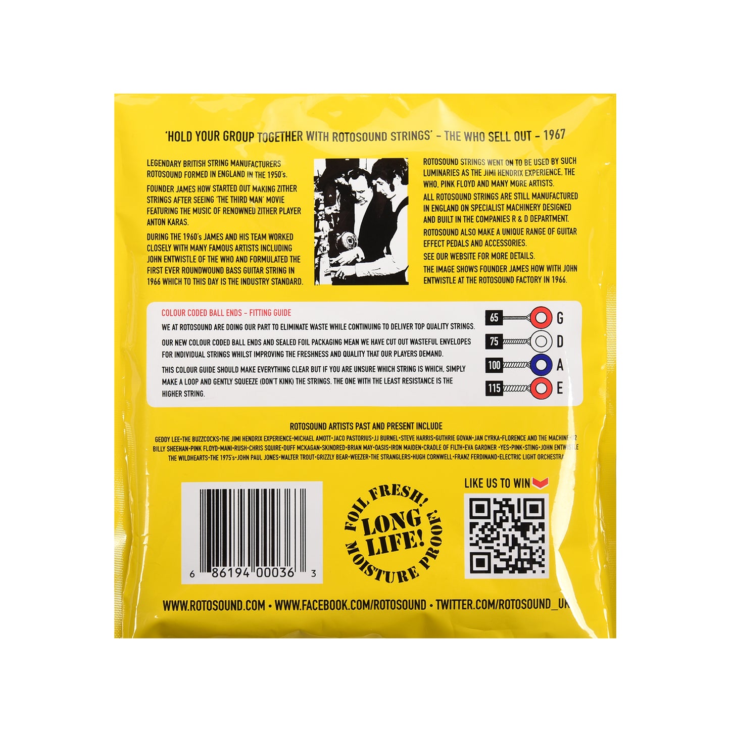 Rotosound RS88LD Trubass Bass Strings Long Scale Black Nylon 65-115