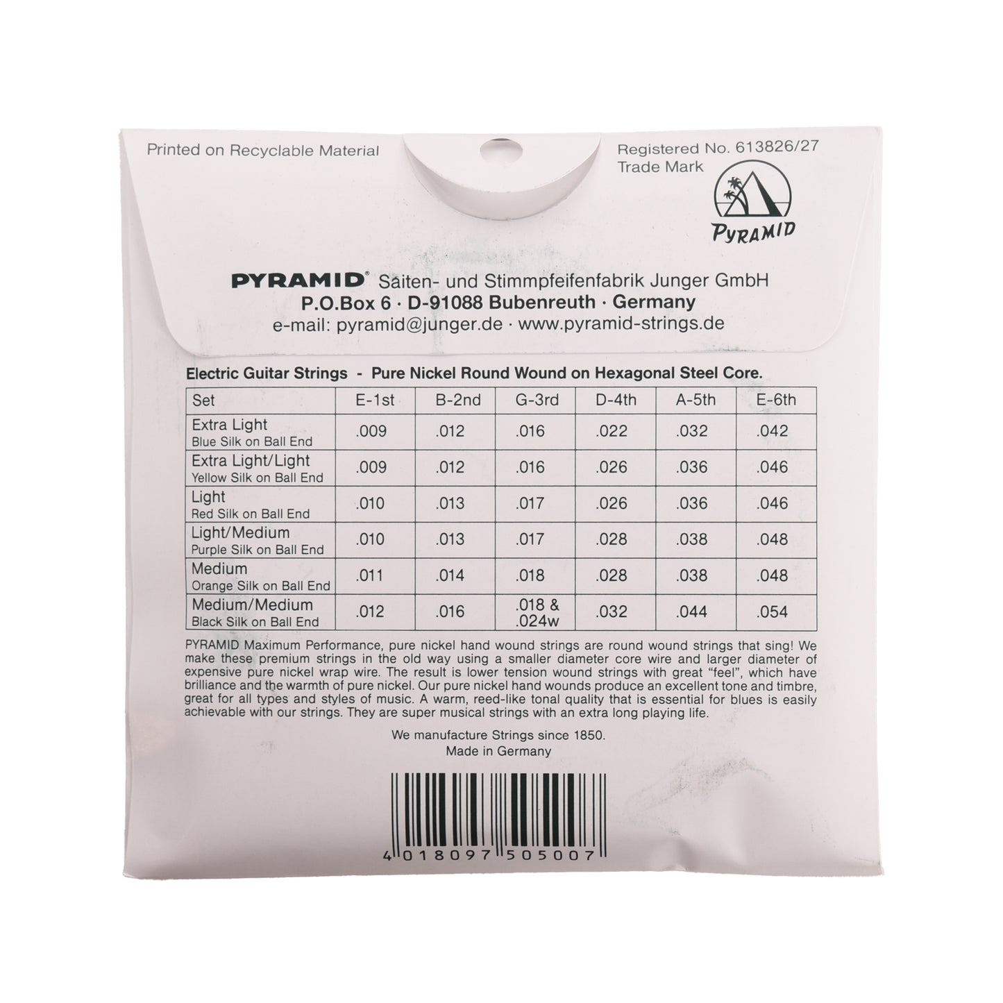 Pyramid Medium/Medium Electric Guitar Strings 12-54