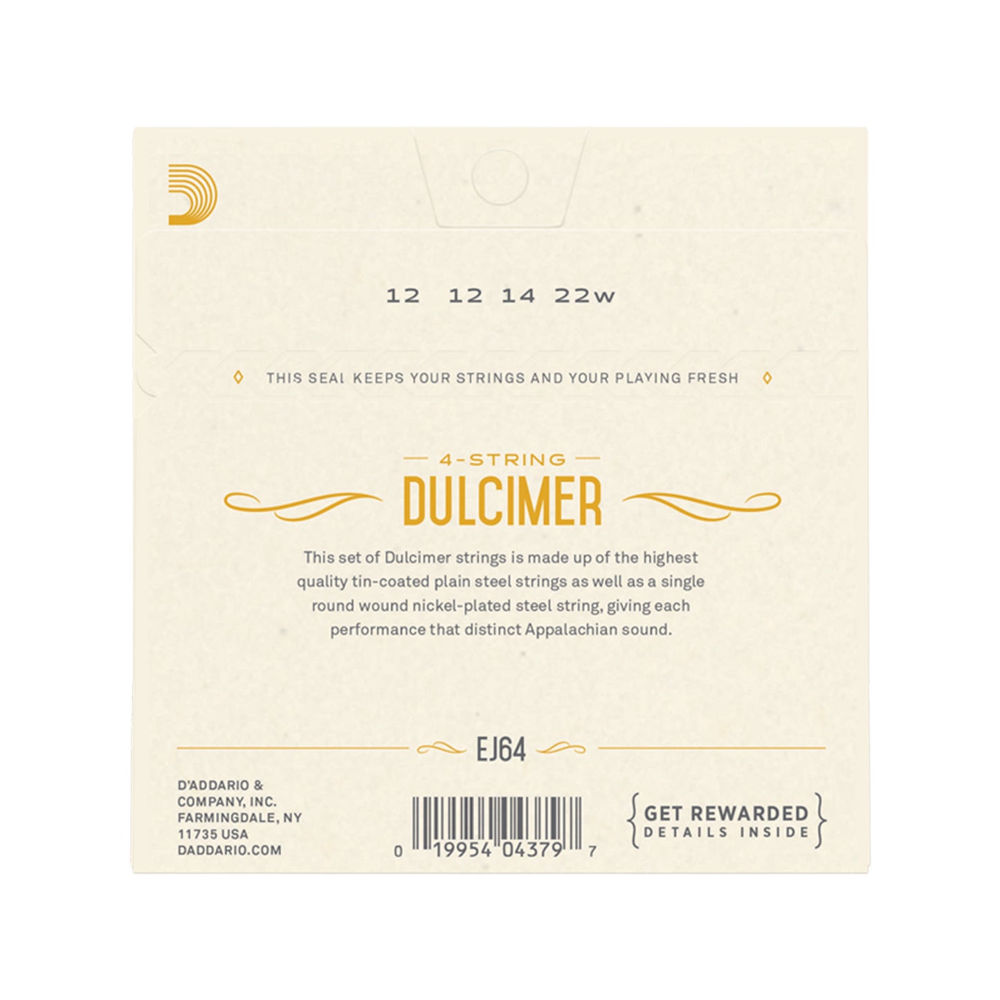 D'Addario EJ64 4-String Dulcimer Loop End 12-22