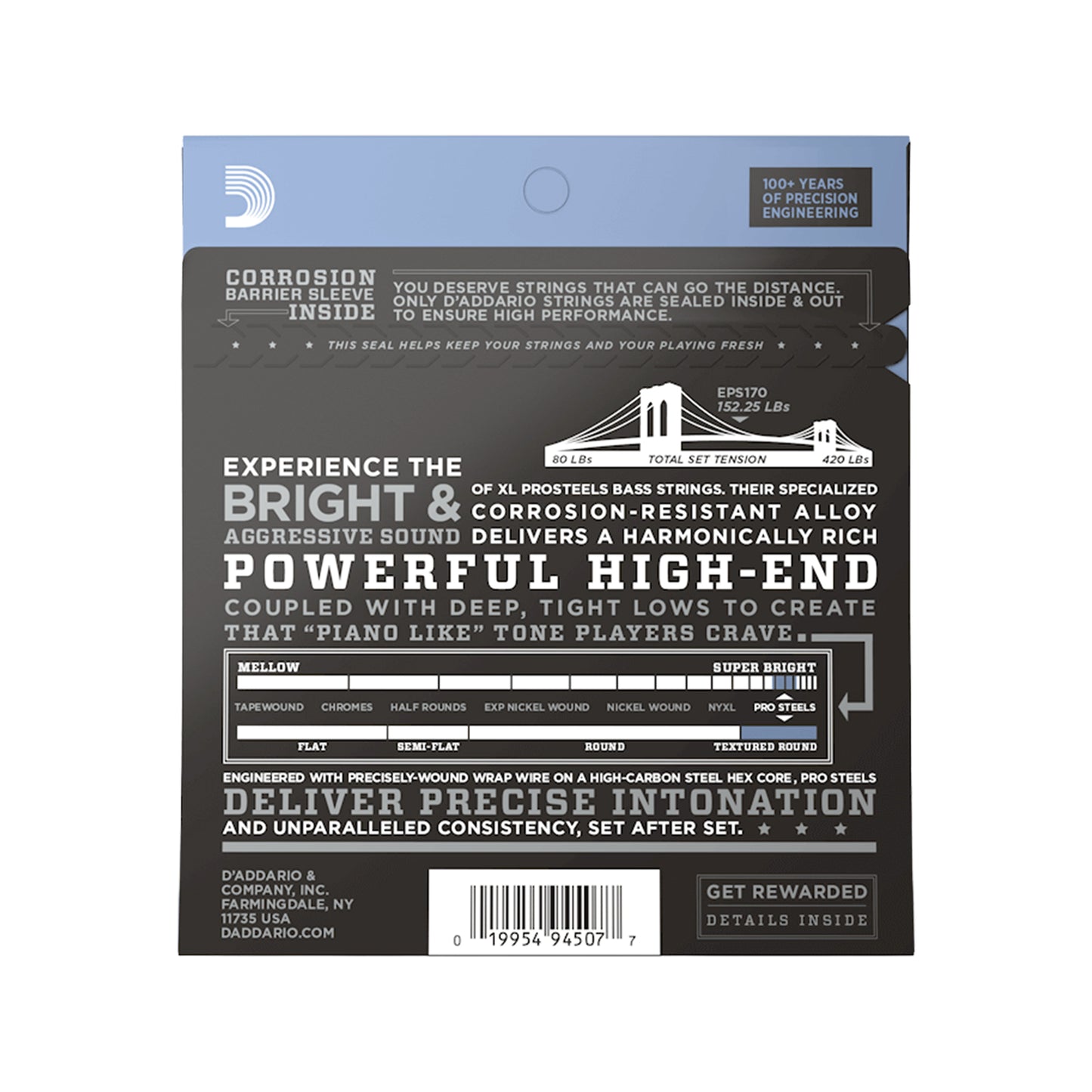 D\'Addario ProSteels EPS170 Regular Light Long Scale Bass Strings 45-100