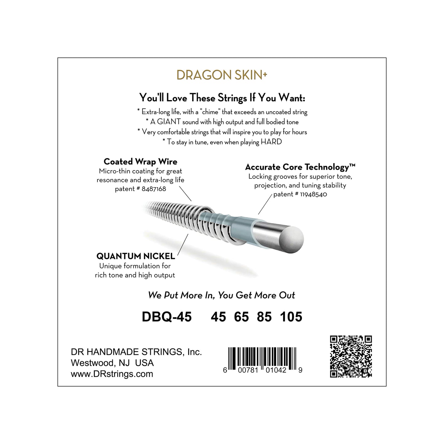 DR Strings DRAGON SKIN+ Quantum Nickel Bass Strings Medium 45-105