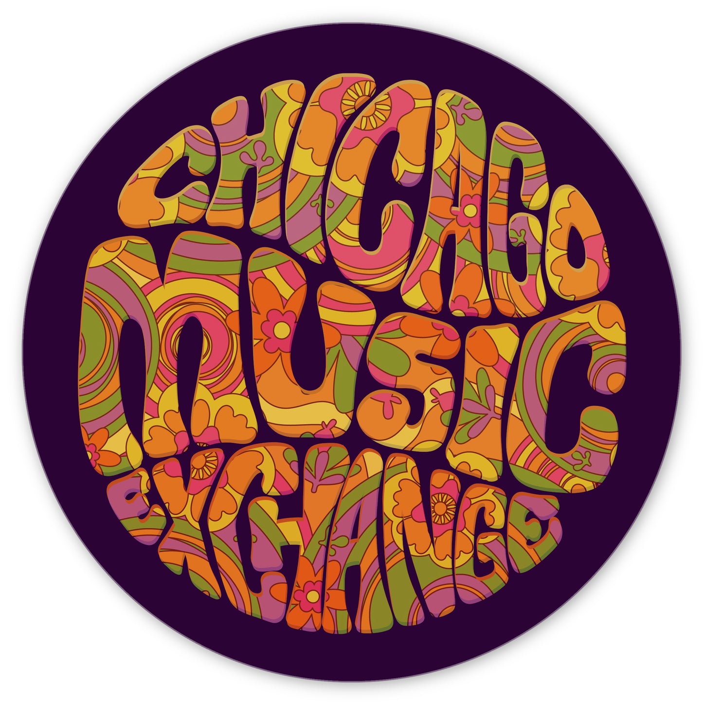 CME "Retro Floral" Circle Sticker, Gloss Vinyl, 3x3"