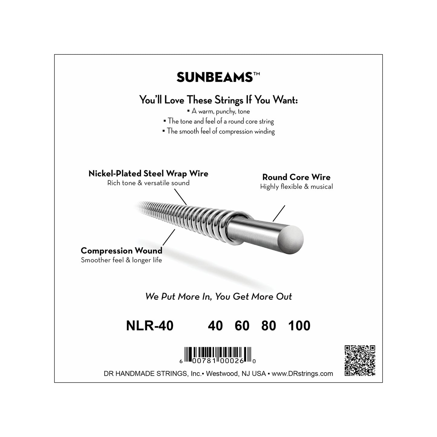 DR Strings NLR-40 Sunbeams Bass Lite 40-100