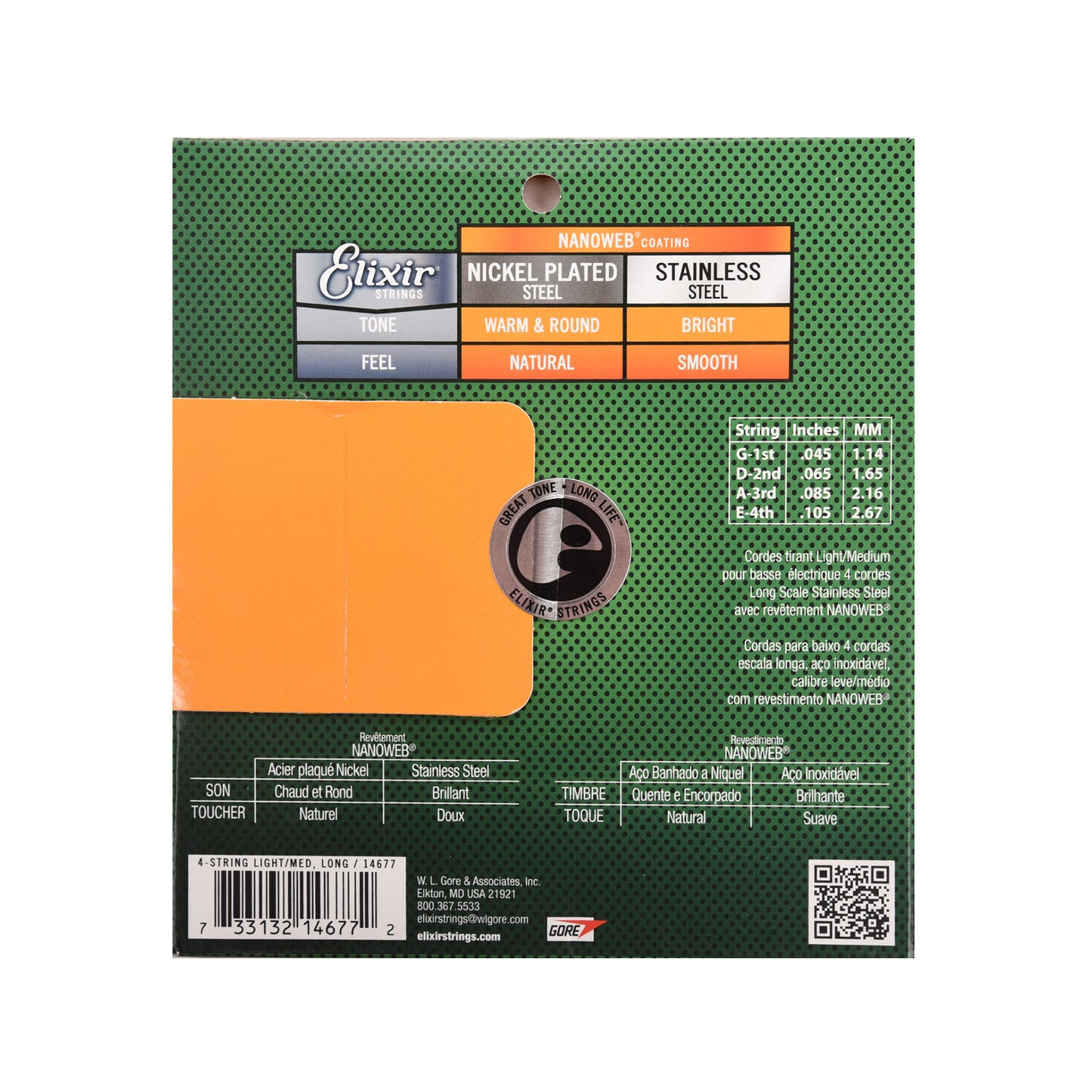 Elixir 14677 Stainless Steel Bass Nanoweb Medium 45-105