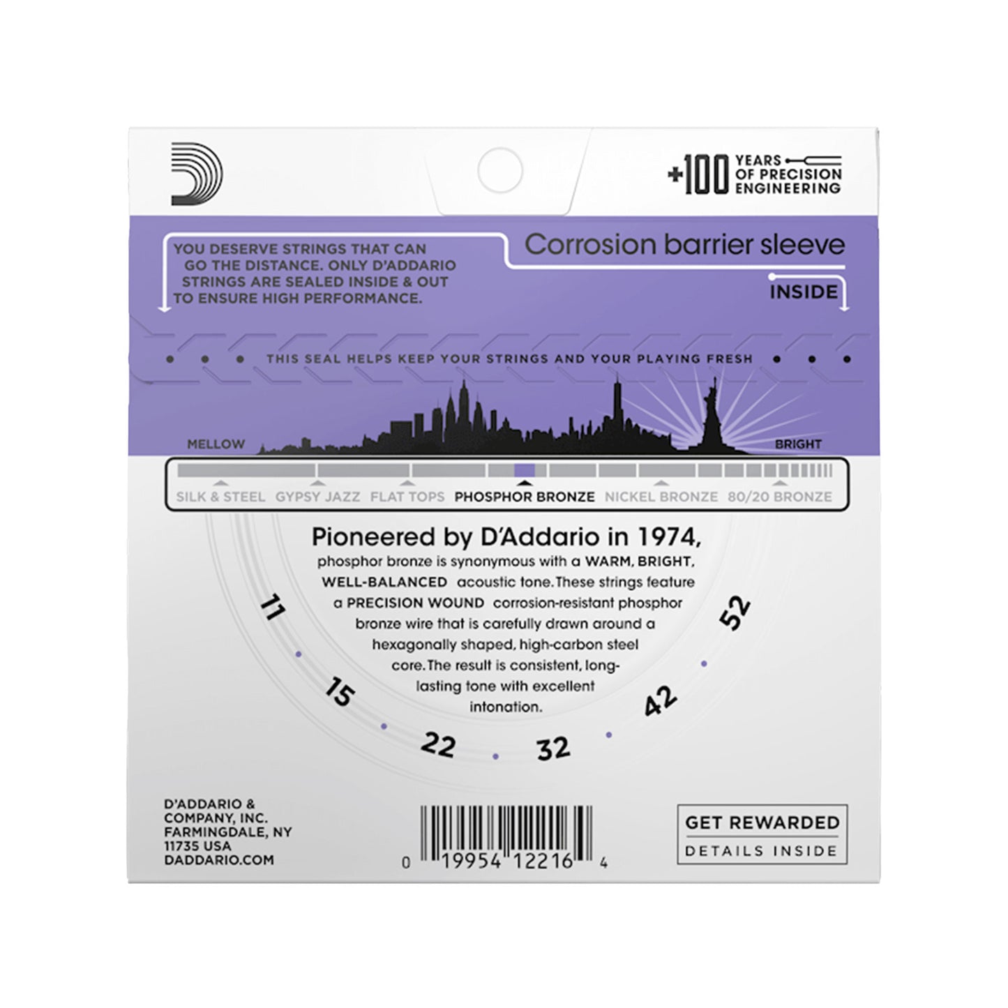 D'Addario EJ26 Phosphor Bronze Custom Light Acoustic Guitar Strings 11-52