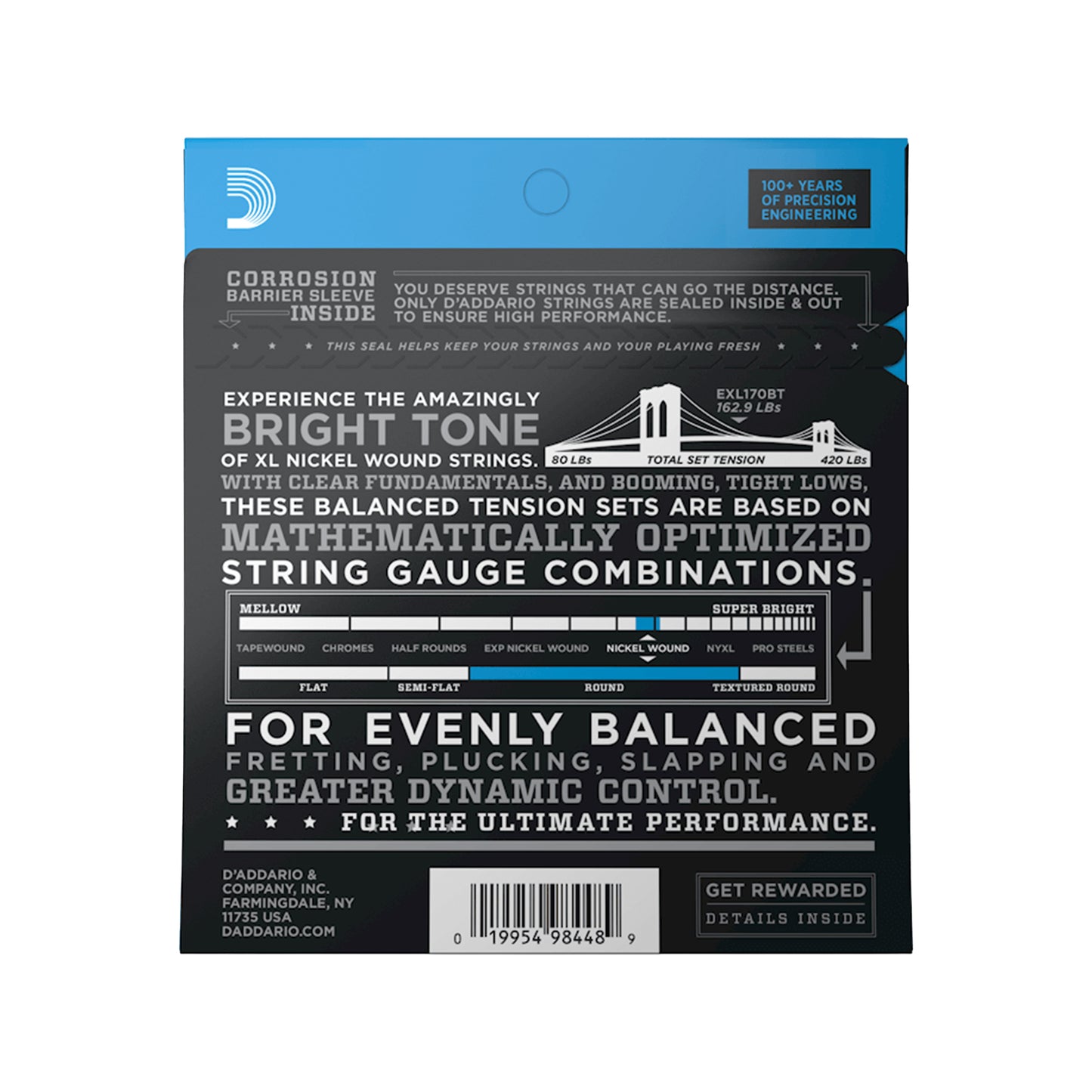 D'Addario EXL170BT Balanced Tension Long Scale Bass 45-107 Regular Light