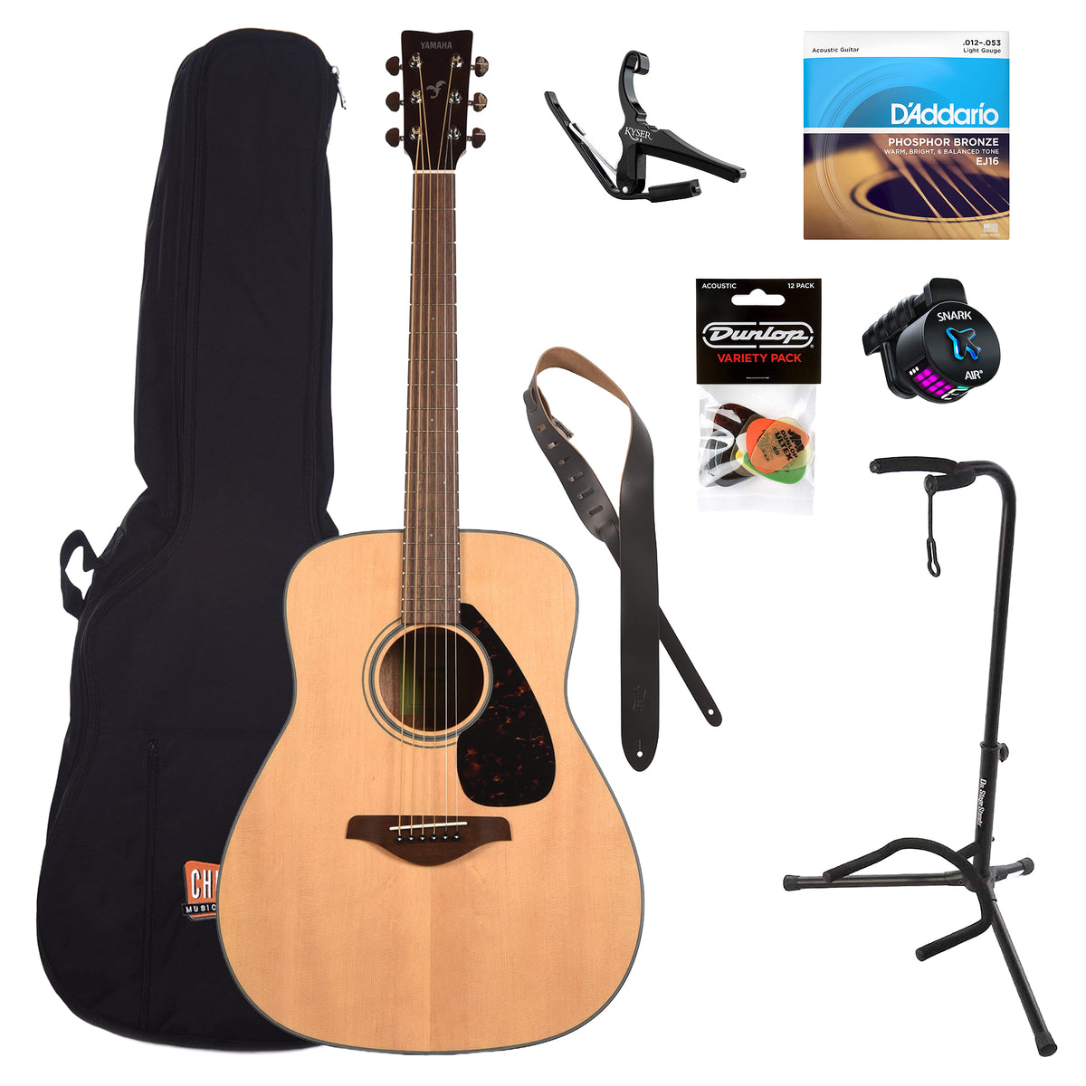 Yamaha FG800M Traditional Dreadnought Acoustic Guitar Natural Matte Premium Beginner Bundle
