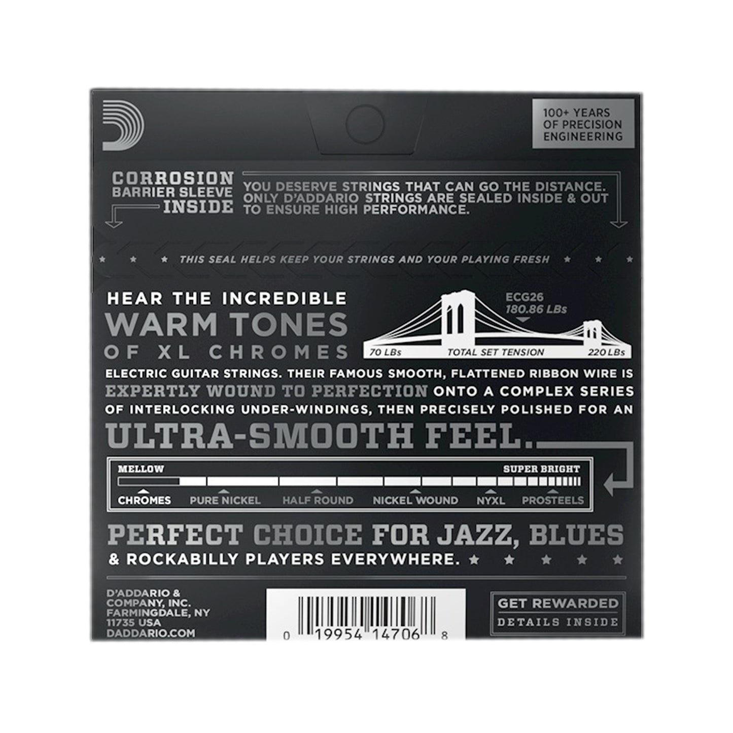 D'Addario ECG26 XL Chromes Ribbon Wound Electric Guitar Strings 13-56