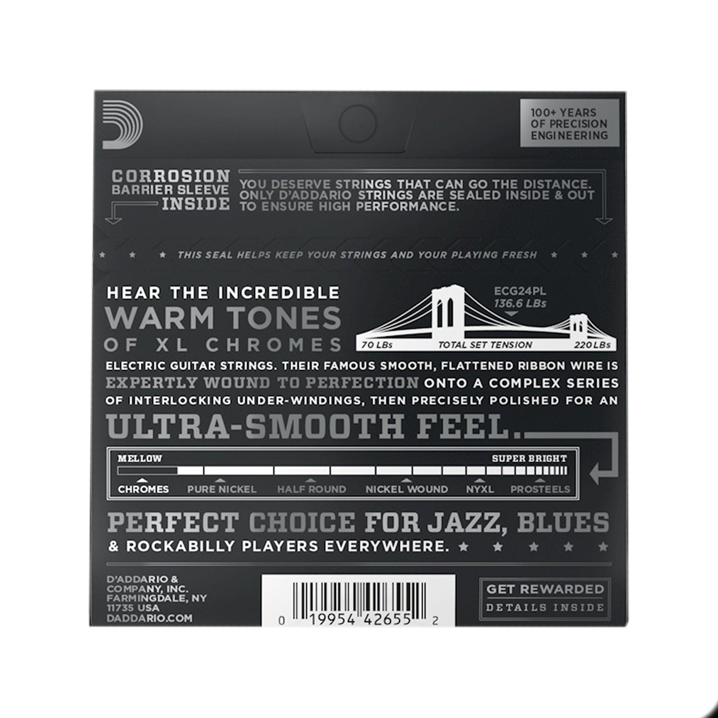 D'Addario XL Chromes Electric Guitar Strings Jazz Light Plain Third 11-50