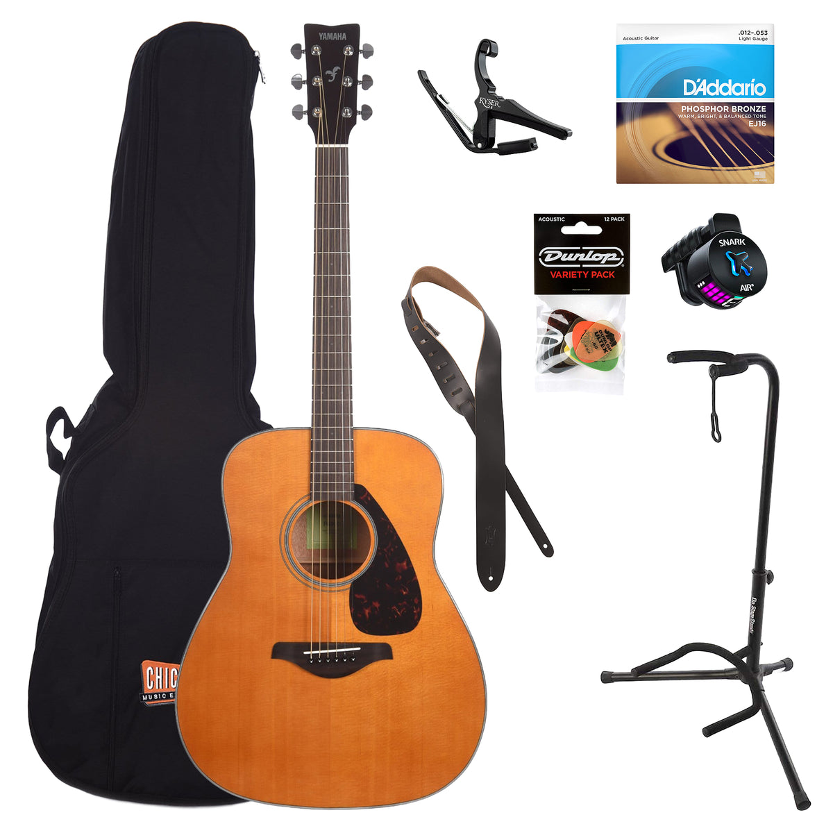 Yamaha FG800 Traditional Dreadnought Acoustic Vintage Natural Premium Beginner Bundle