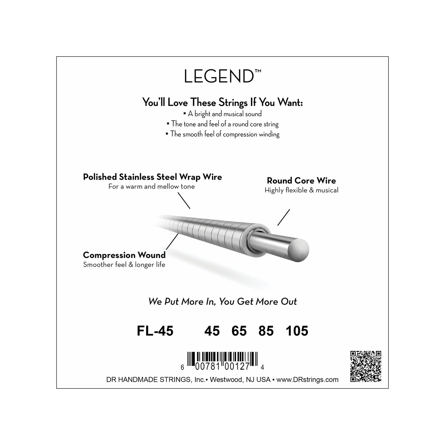 DR Strings FL-45 Hi-Beam Flatwound Bass 45-105