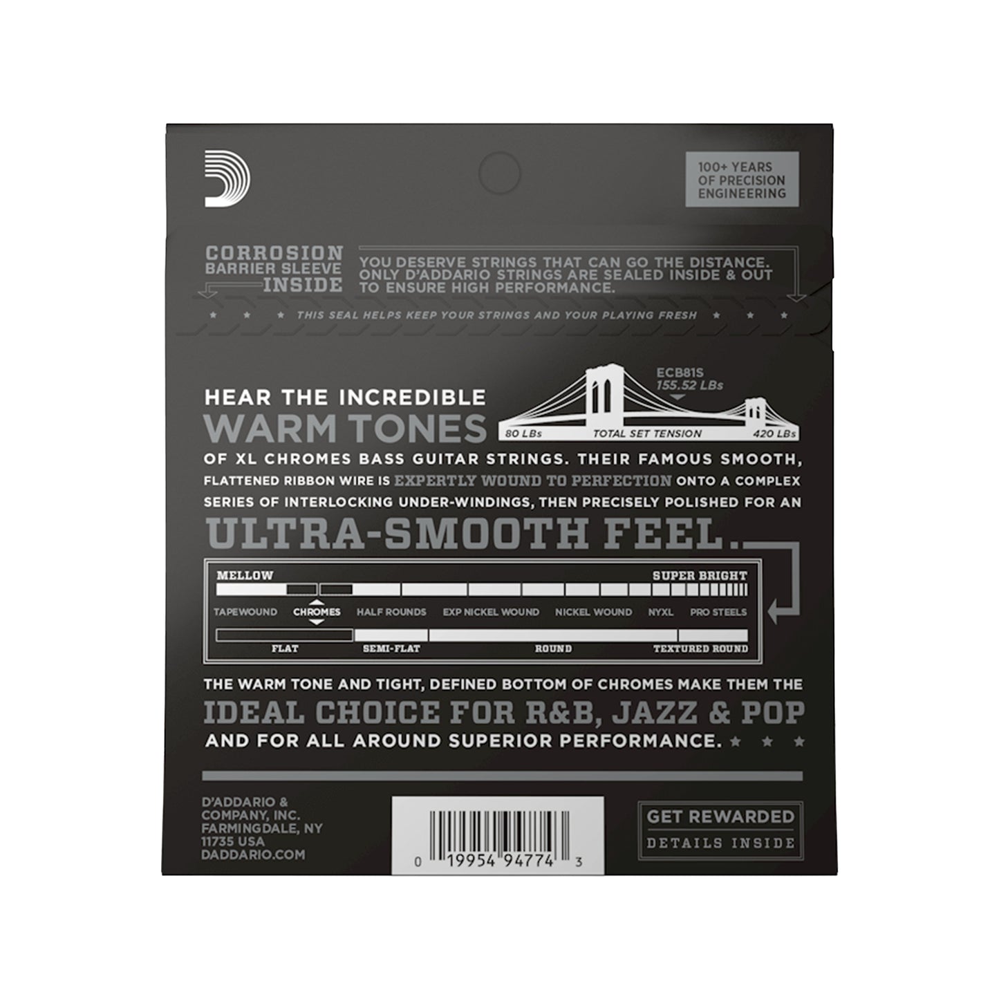 D'Addario ECB81S Chromes Flat Wound 45-100 Short Scale