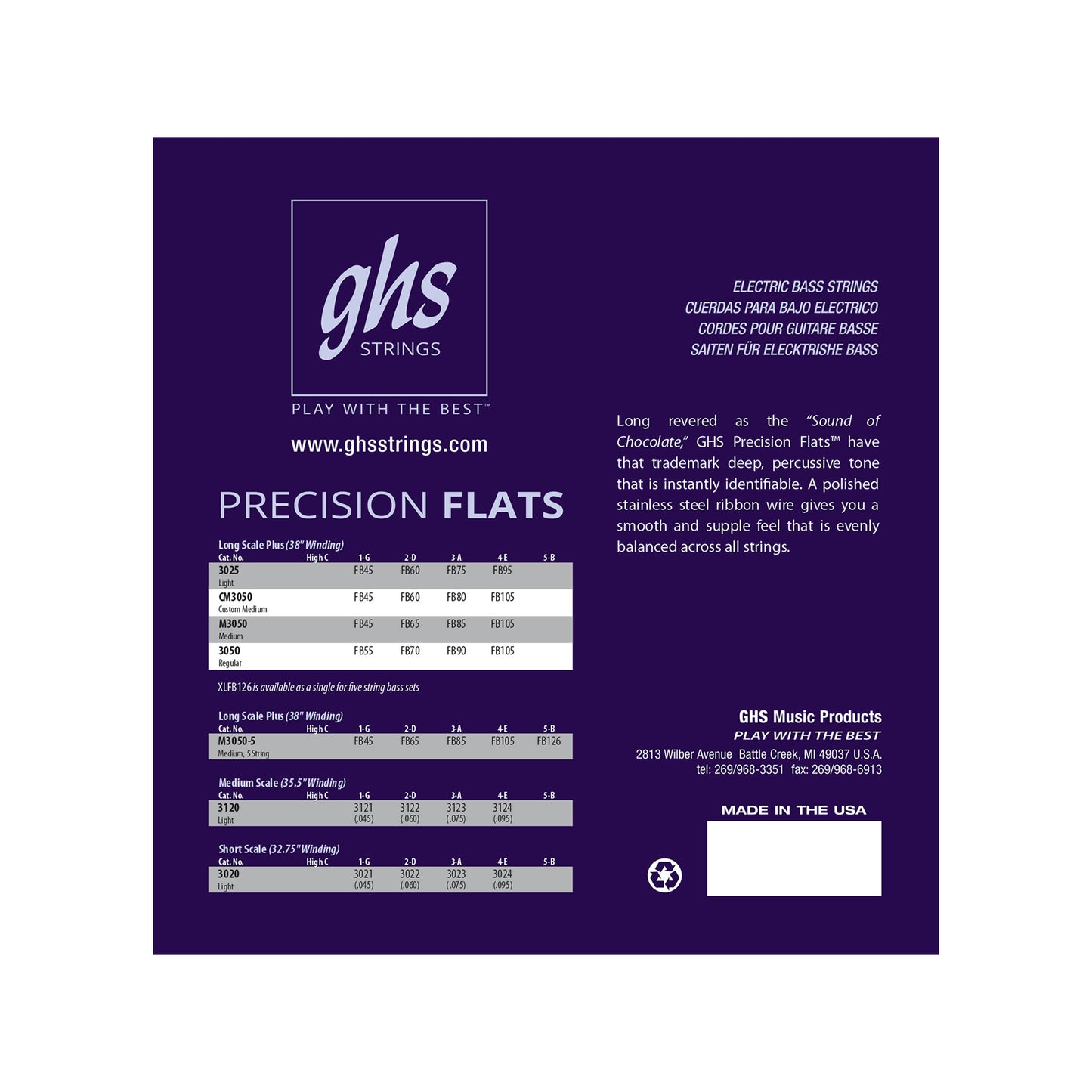 GHS Precision Flatwound Long Scale Light Bass 45-95