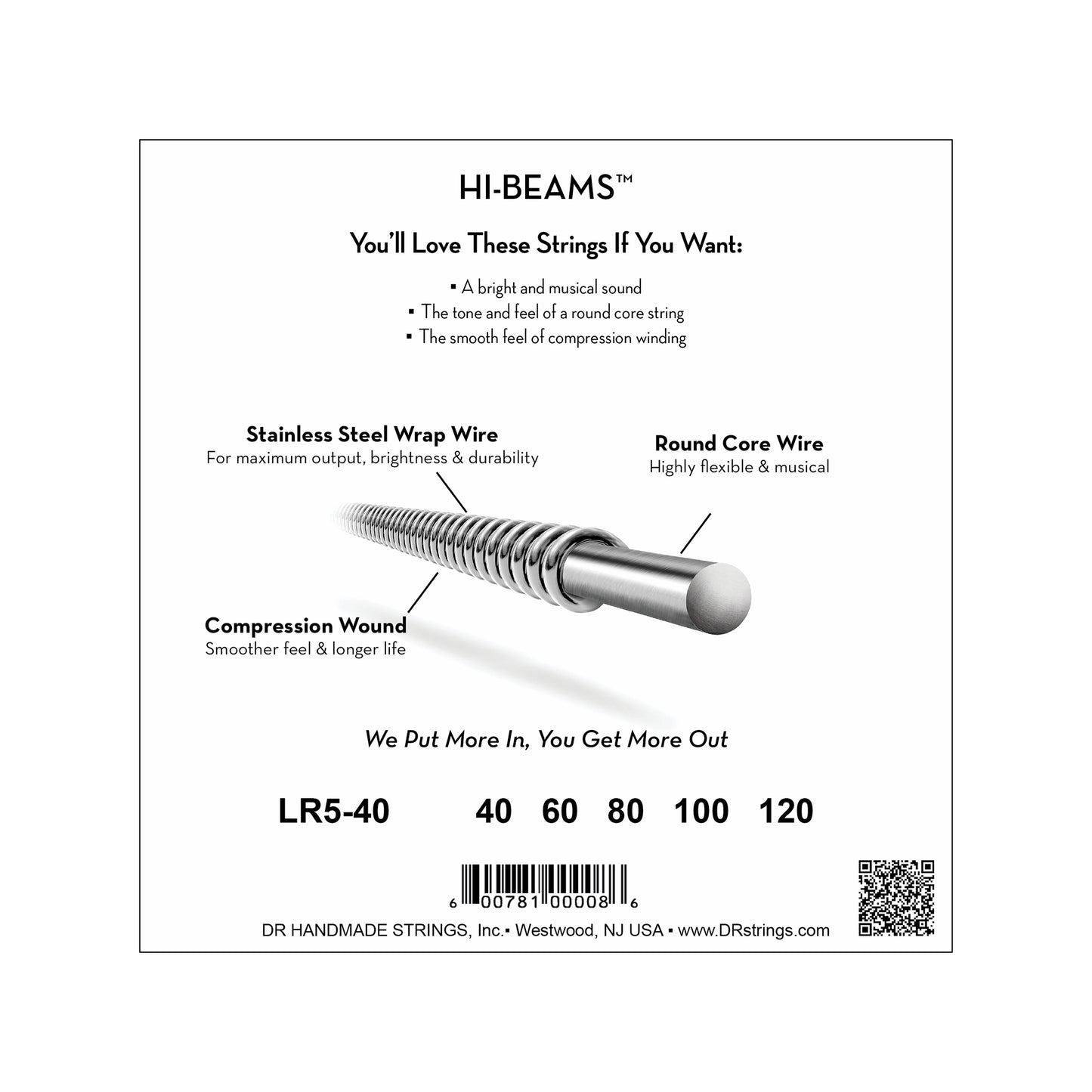 DR Strings LR5-40 Hi-Beams Light 5-String Bass Strings