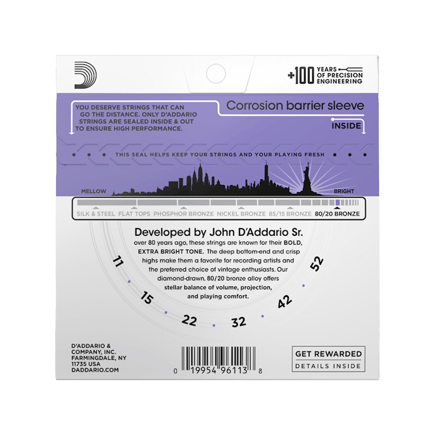 D'Addario EJ13 Acoustic Guitar Strings 80/20 Bronze Custom Light 11-52