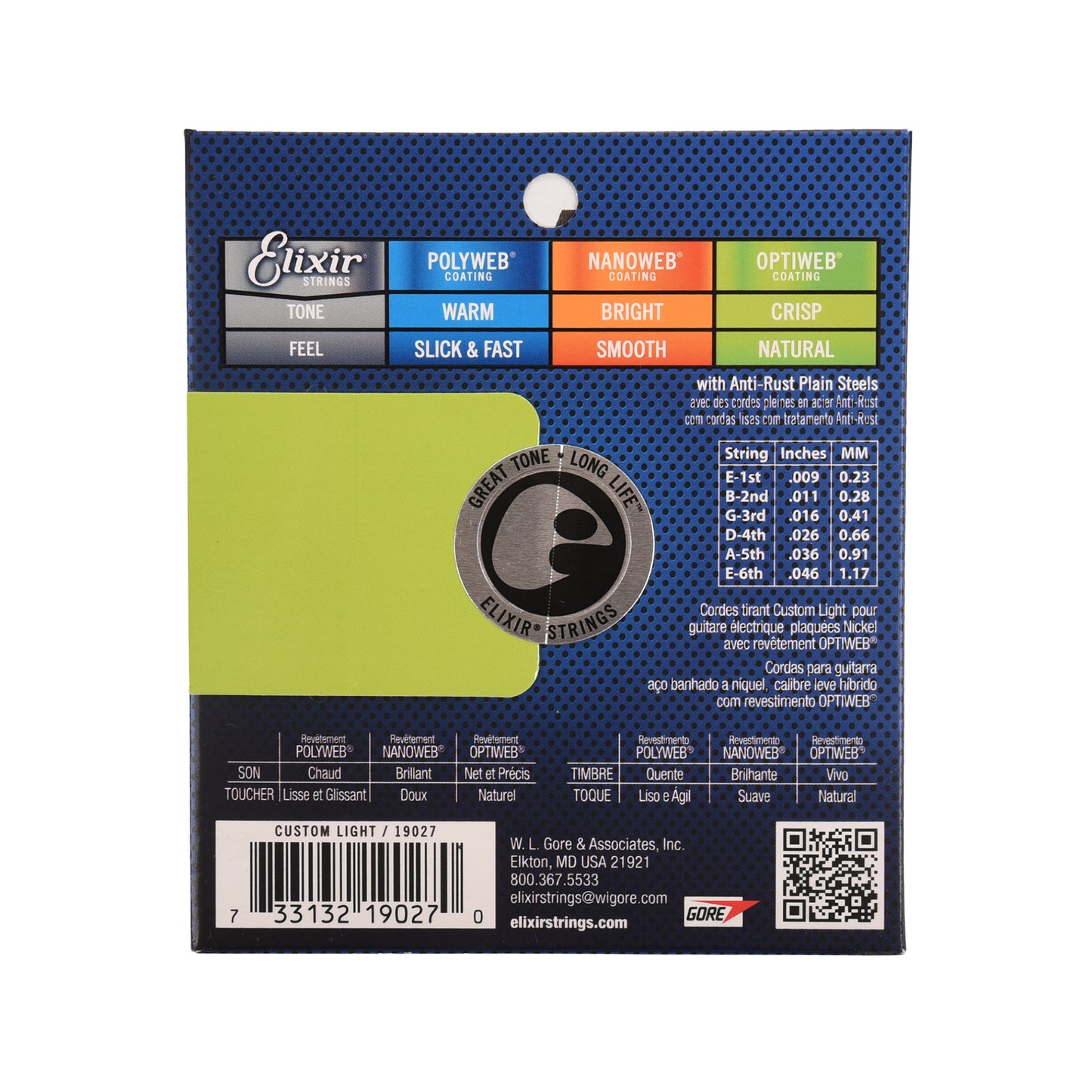 Elixir 19027 Optiweb Electric Guitar Strings Custom Light 9-46