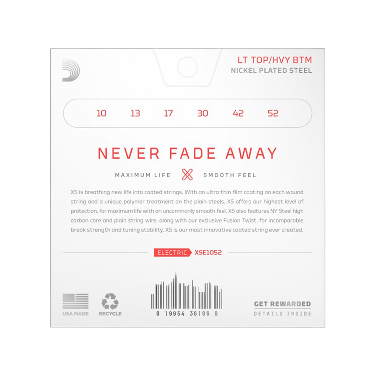 D'Addario XS Coated Electric Nickel Wound 10-52 Light Top/Heavy Bottom