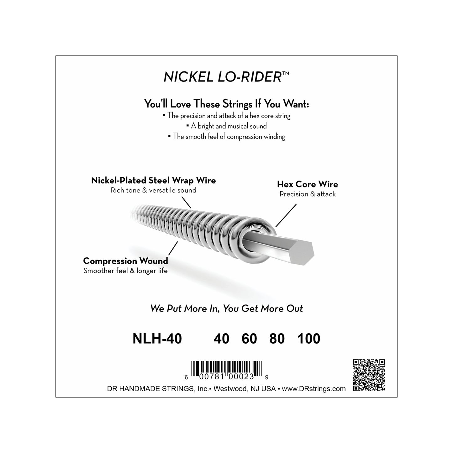 DR Strings NLH-40 Nickel Lo-Riders Bass Lite 40-100