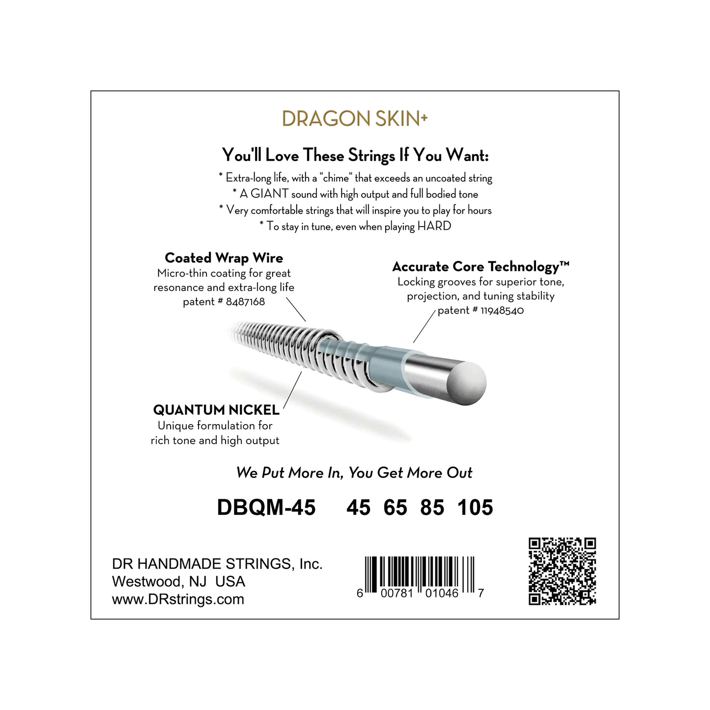 DR Strings DRAGON SKIN+ Quantum Nickel Bass Strings Medium 45-105 Tapered Multi-Scale Accessories / Strings / Bass Strings