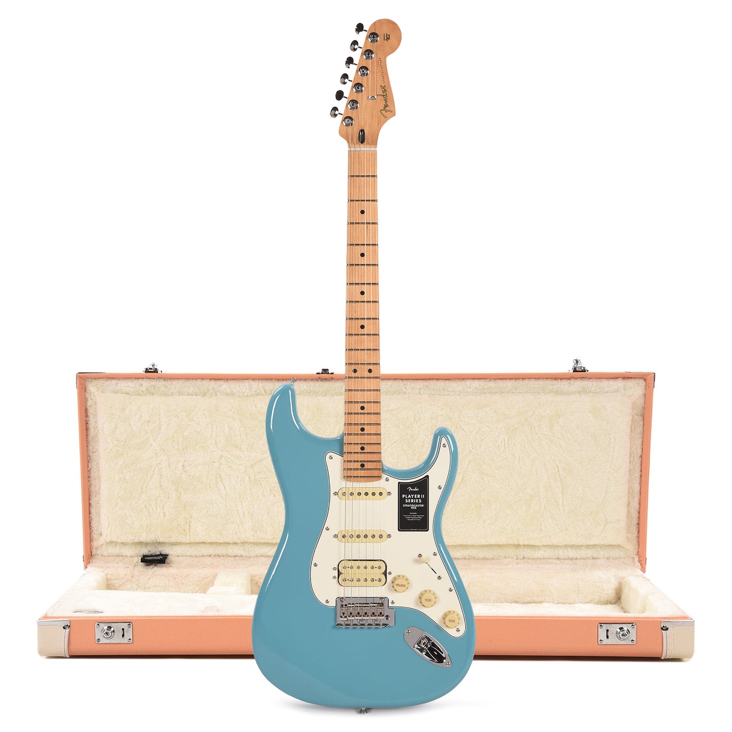 Fender Player II Stratocaster HSS MN Aquatone Blue and Pacific Peach Hardshell Case Bundle Electric Guitars / Solid Body