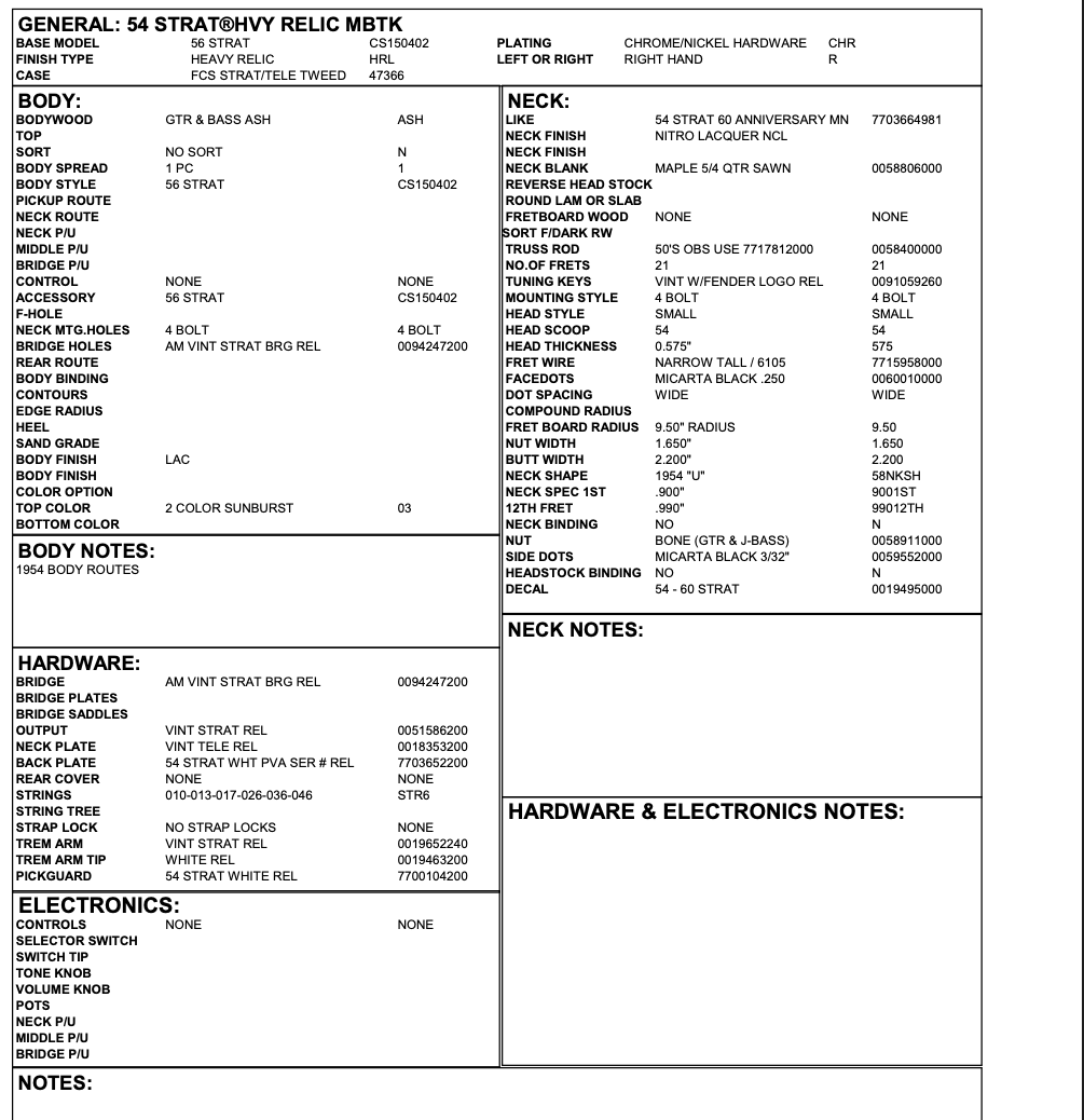 Fender Custom Shop Todd Krause Masterbuilt '54 Stratocaster Relic Sunburst 2014