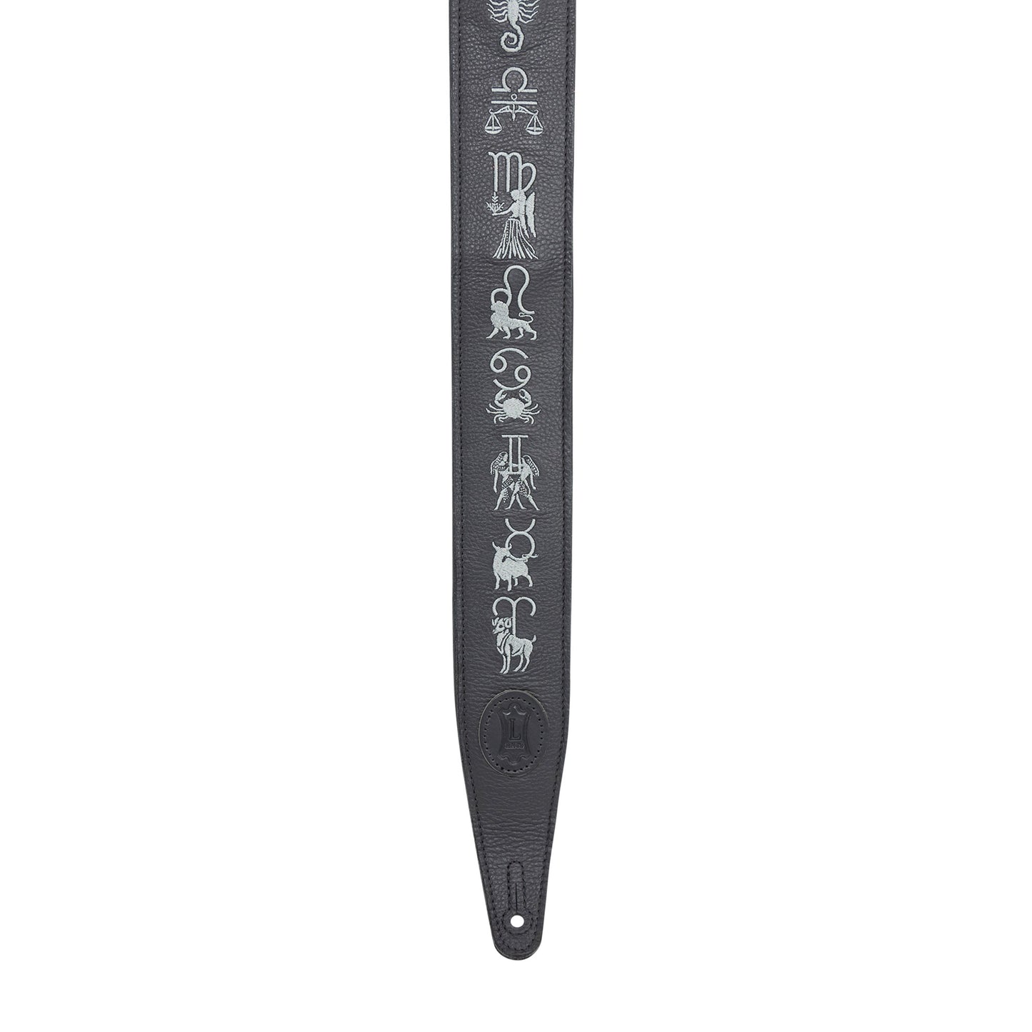 Levy's 2.5" Garment Leather Guitar Strap Black w/Embroidered Zodiac Signs Straps