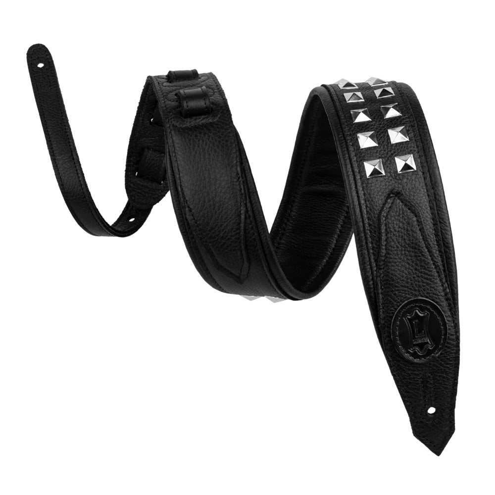 Levy's 2.5" Garment Leather Guitar Strap Black w/Silver Studs Straps