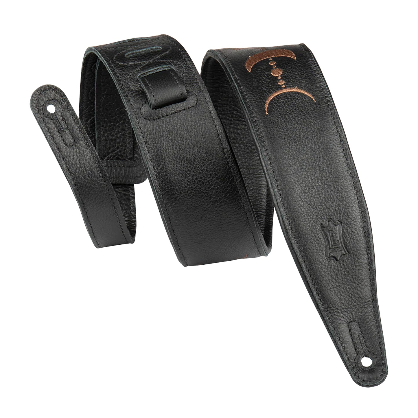 Levy's 2.5" Padded Garment Leather Guitar Strap Black w/Brown Moon Phases Straps