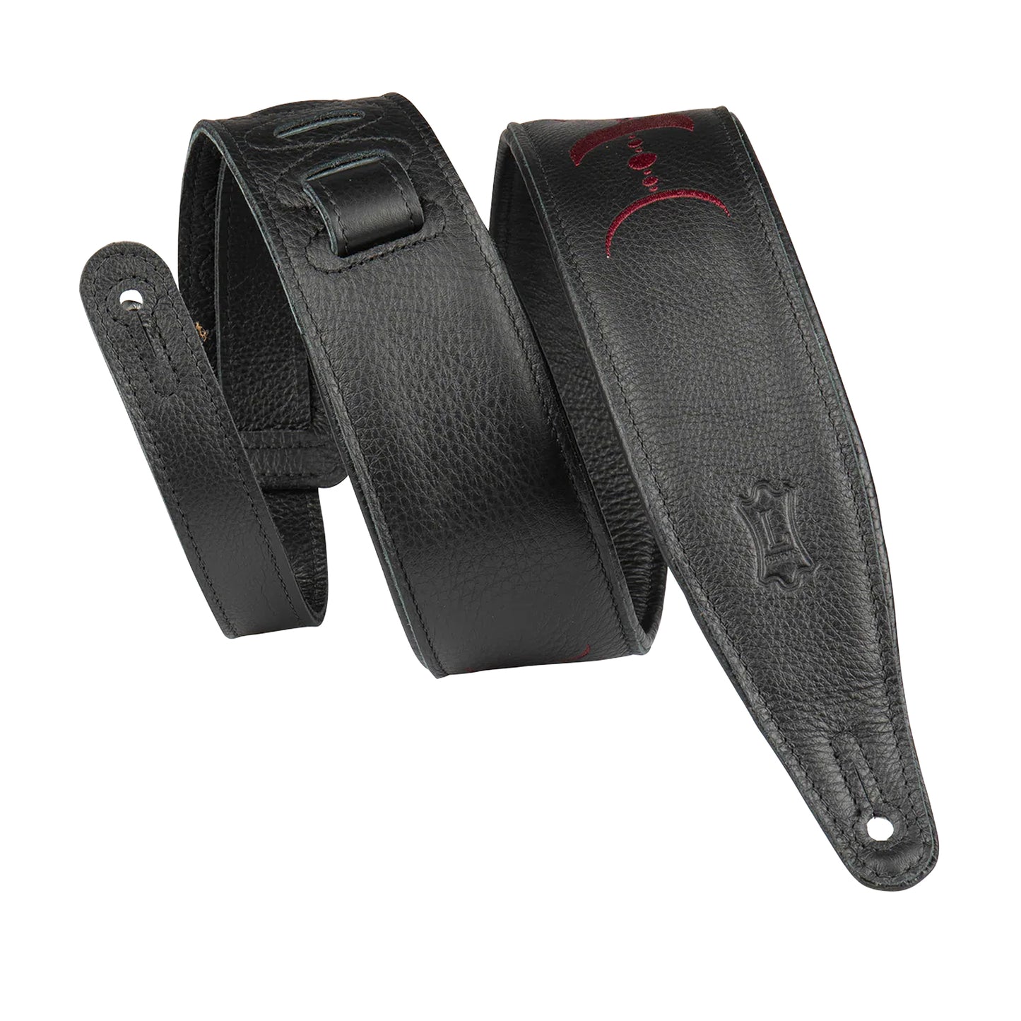 Levy's 2.5" Padded Garment Leather Guitar Strap Black w/Burgundy Moon Phases Straps