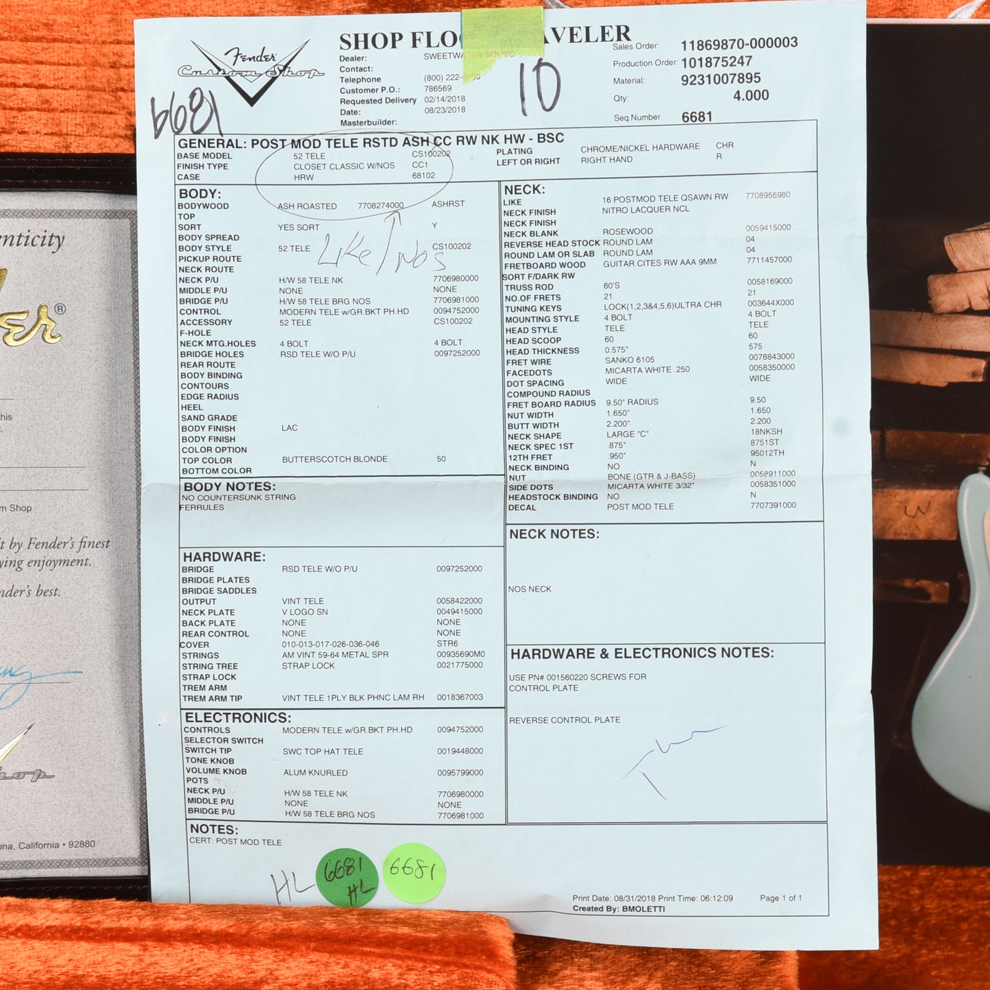 Fender Custom Shop Post Modern Telecaster w/Rosewood Neck Closet Classic Butterscotch Blonde 2018