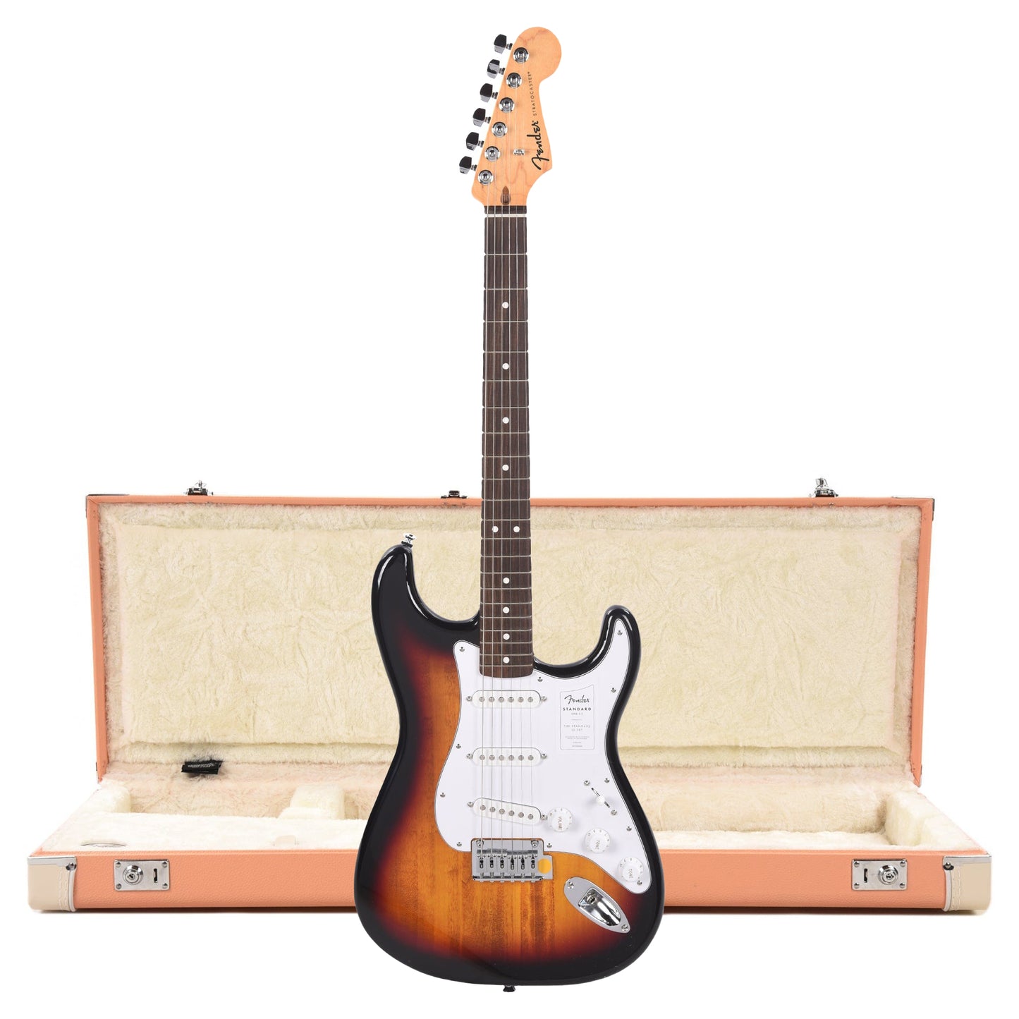Fender Standard Stratocaster LRL 3-Color Sunburst and Pacific Peach Hardshell Case Bundle