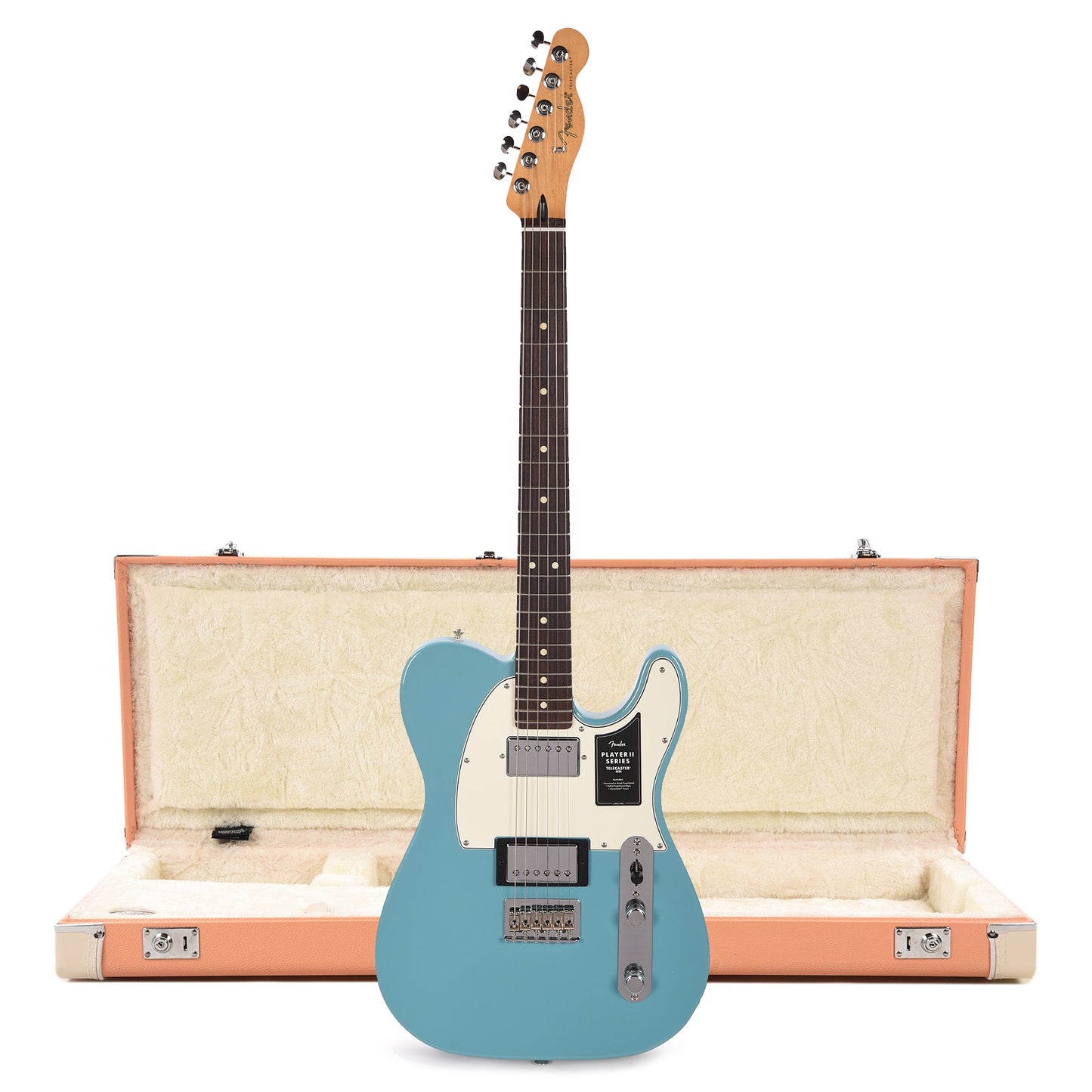 Fender Player II Telecaster HH RW Aquatone Blue and Pacific Peach Hardshell Case Bundle