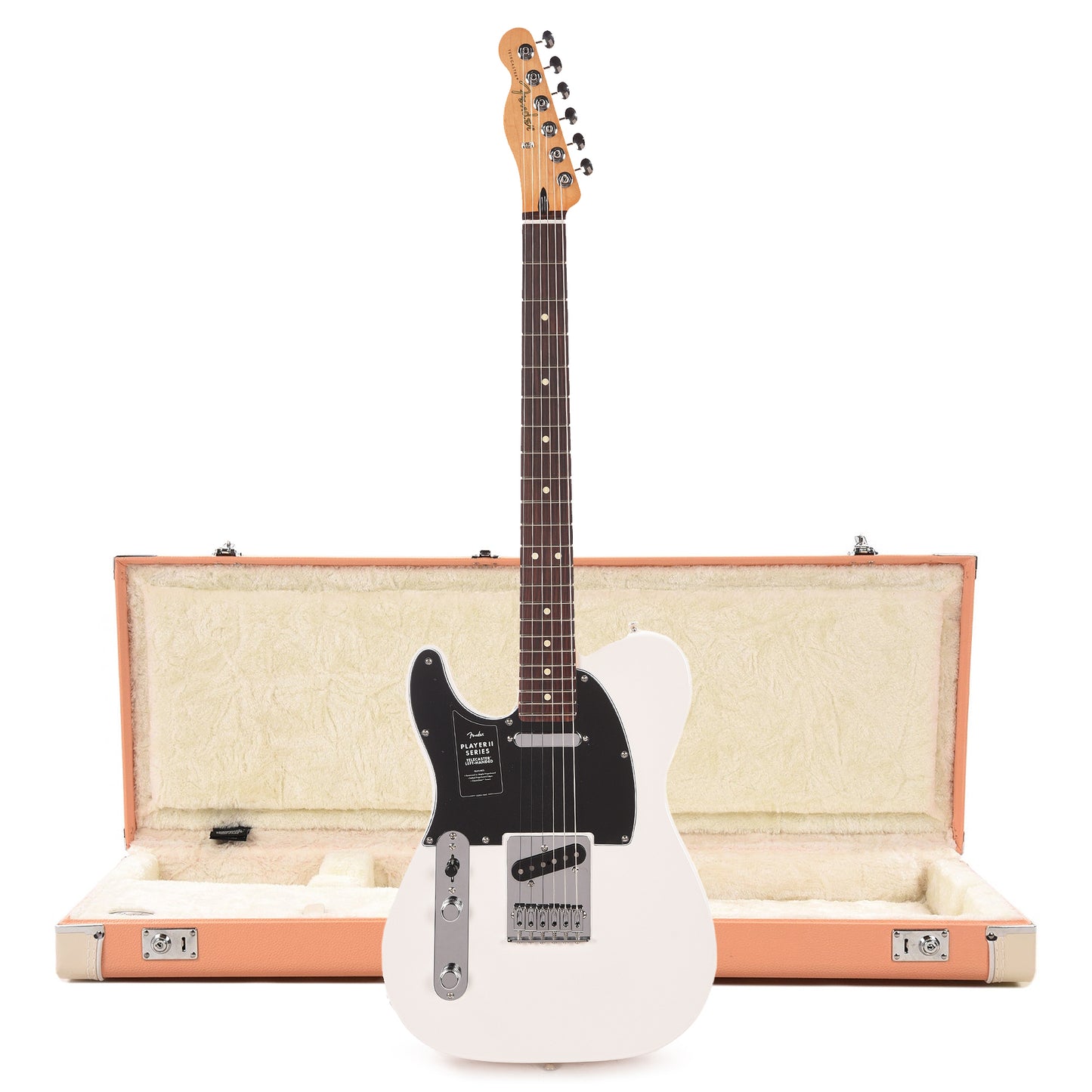 Fender Player II Telecaster RW Polar White LEFTY and Pacific Peach Hardshell Case Bundle
