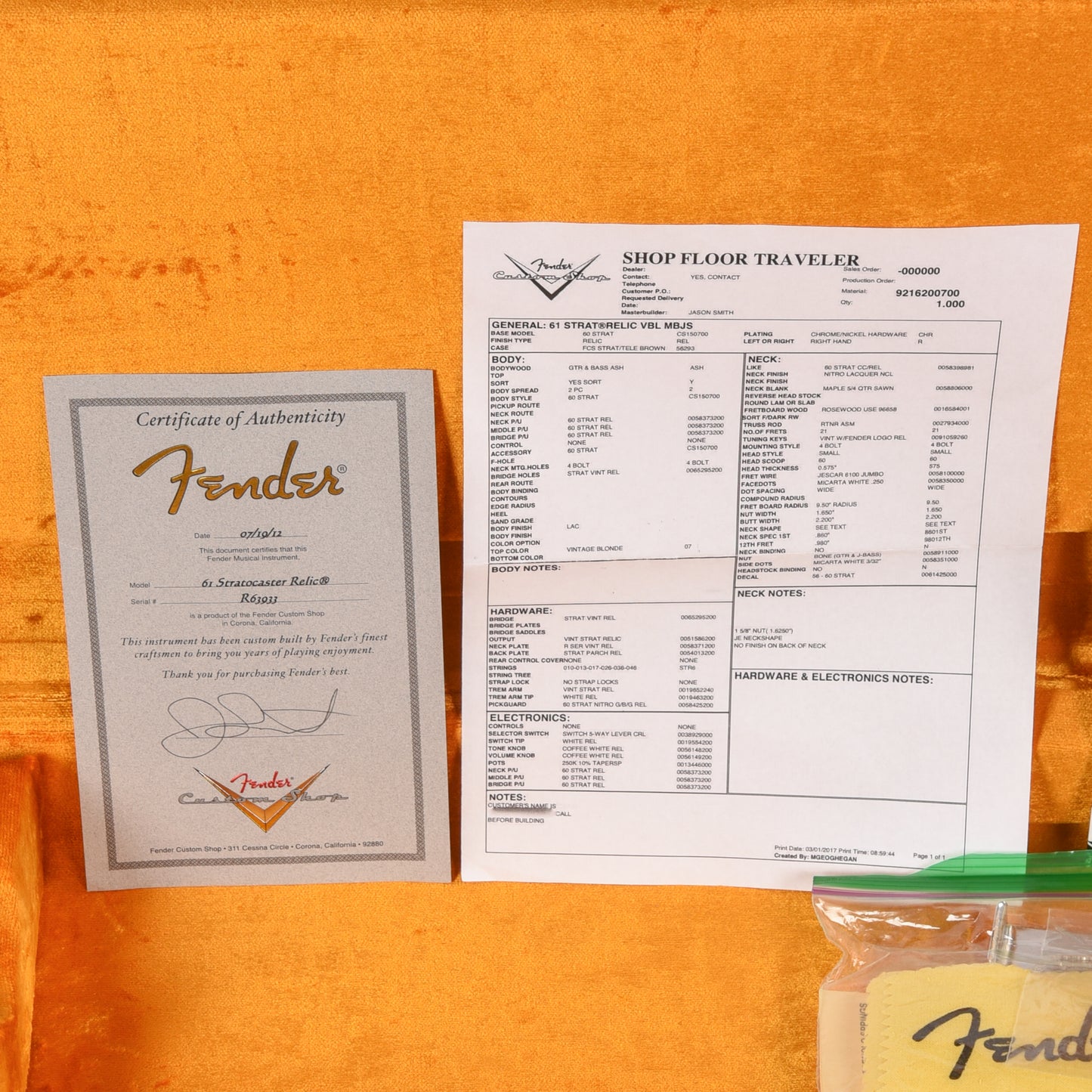 Fender Jason Smith Masterbuilt '61 Relic Stratocaster Vintage Blonde 2012