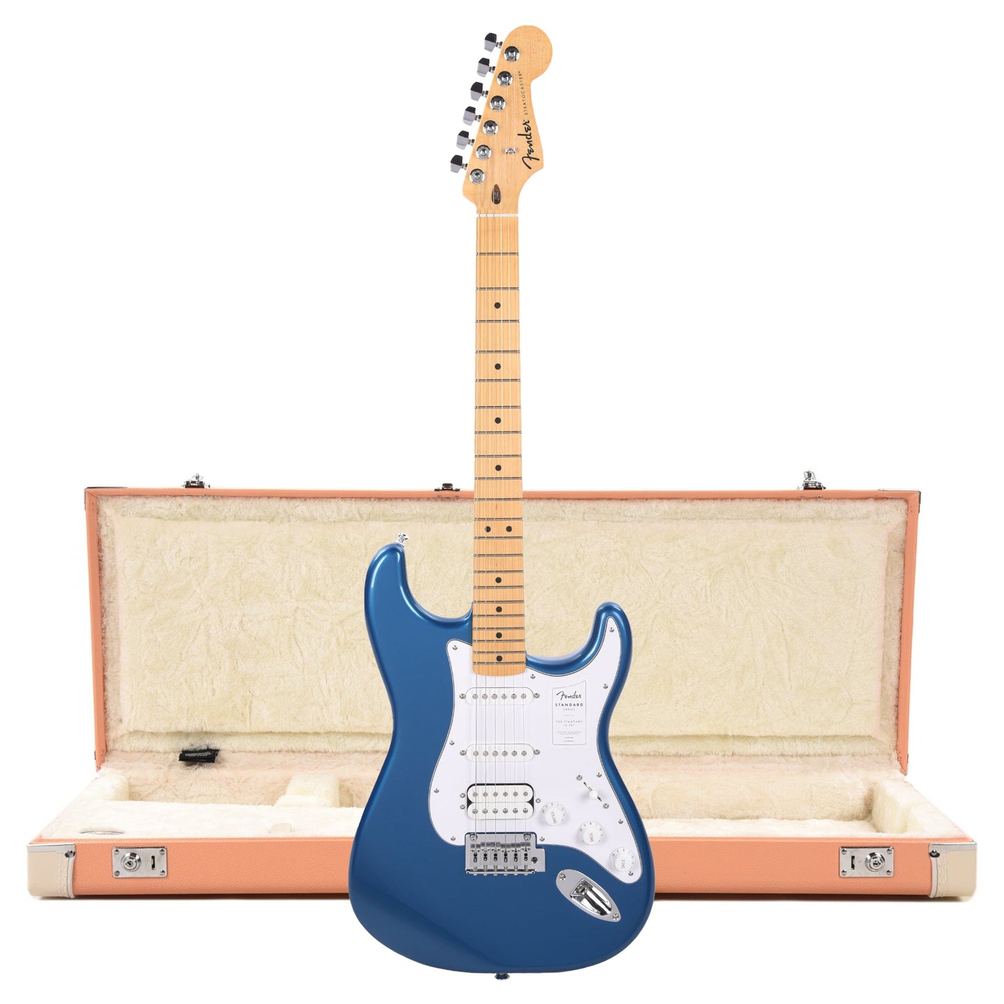 Fender Standard Stratocaster HSS MN Aqua Marine Metallic and Pacific Peach Hardshell Case Bundle