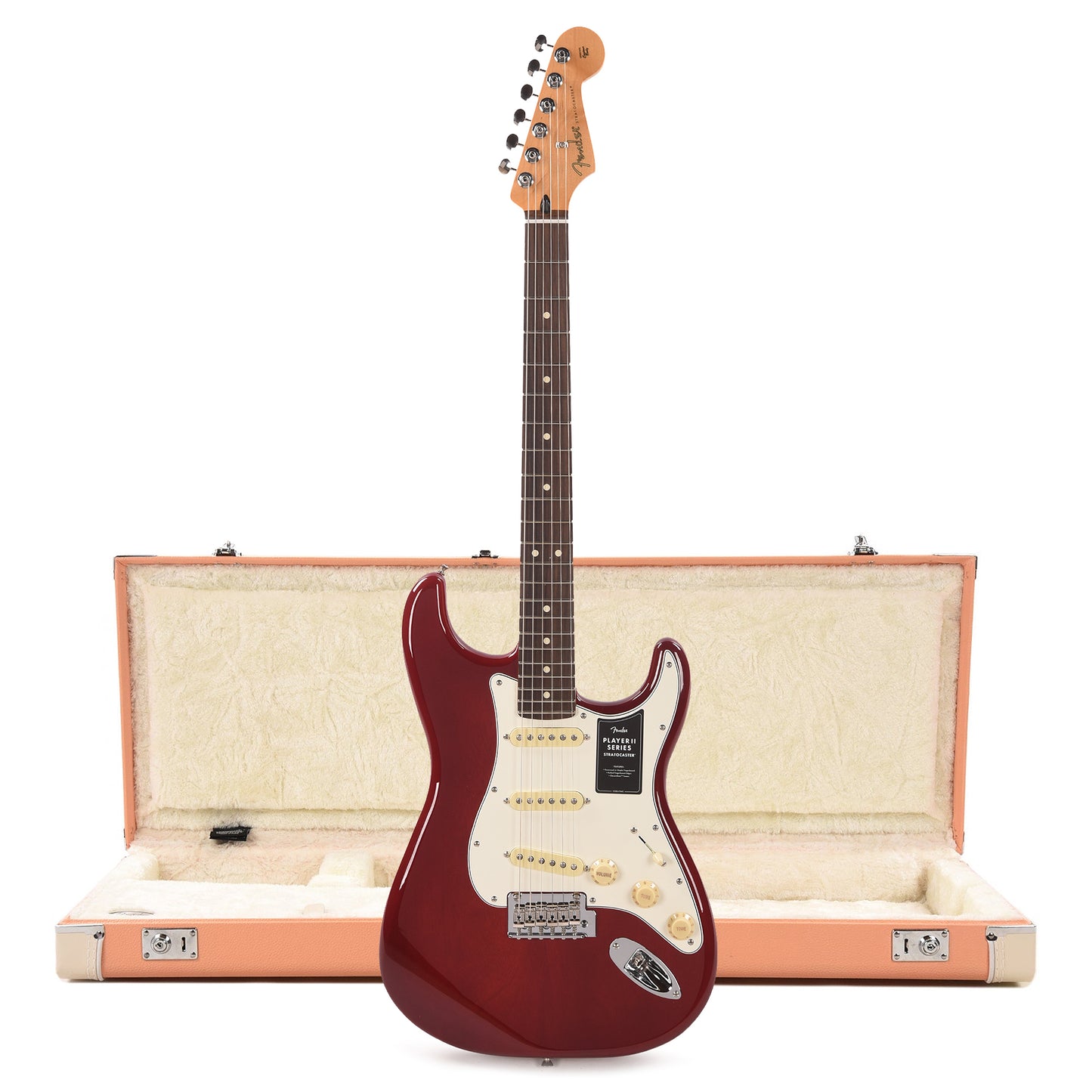 Fender Player II Stratocaster RW Transparent Cherry Burst and Pacific Peach Hardshell Case Bundle