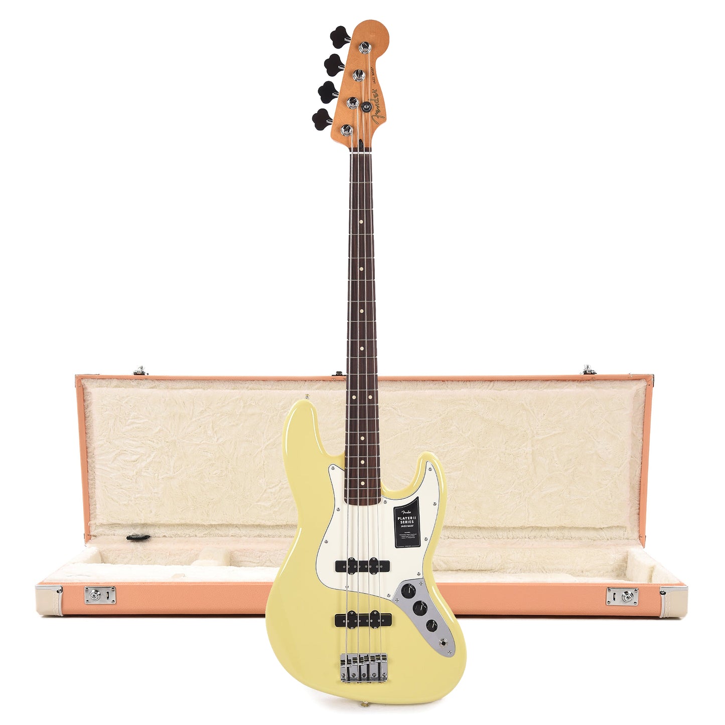Fender Player II Jazz Bass RW Hialeah Yellow and Pacific Peach Hardshell Case Bundle