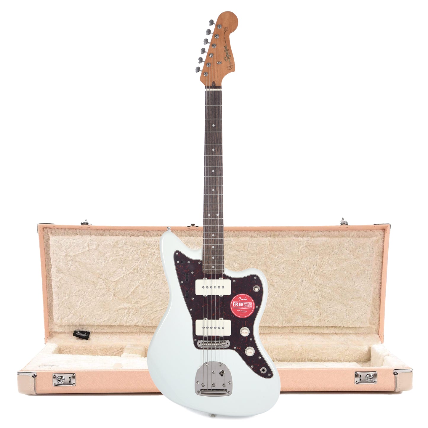 Squier Classic Vibe 60s Jazzmaster Sonic Blue and Hardshell Case Jazzmaster/Jaguar Shell Pink w/Cream Interior