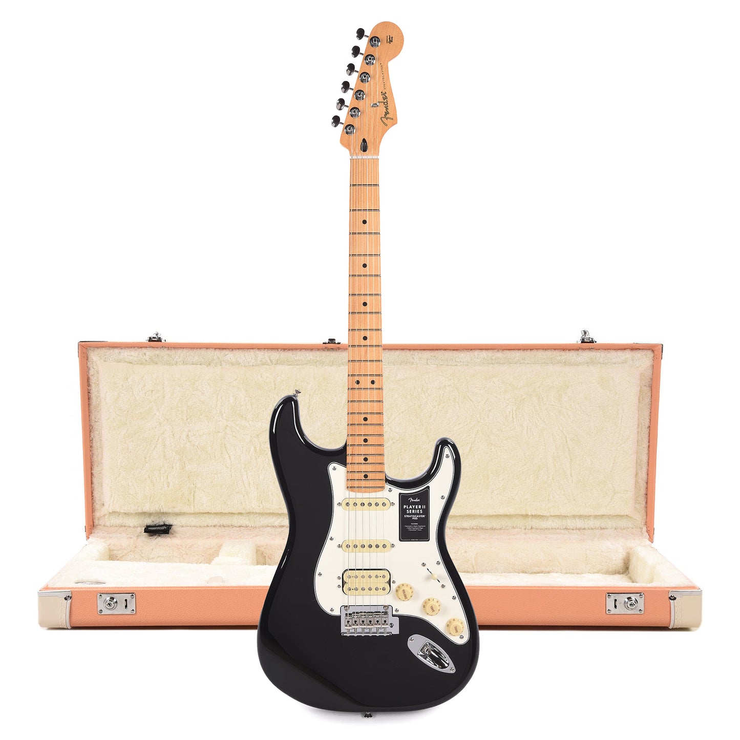 Fender Player II Stratocaster HSS MN Black and Pacific Peach Hardshell Case Bundle