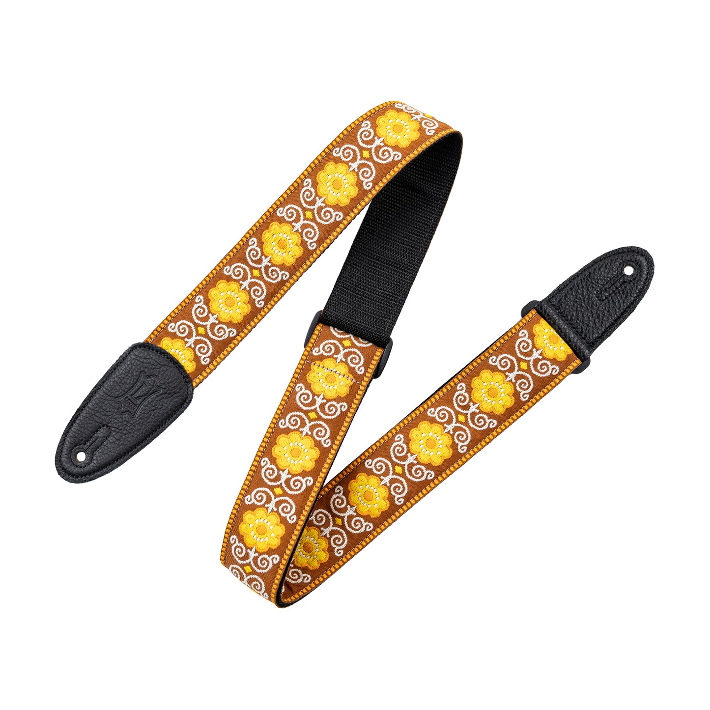 Levy's Original Hootenanny Series 2" Yellow Flower Power Hootenanny Jacquard Weave Guitar Strap