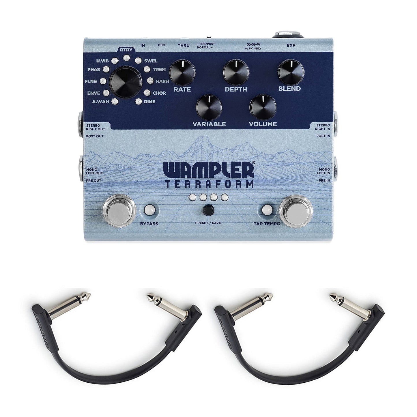 Wampler Terraform Multi Modulation Effects Pedal w/(2) Rockboard Flat Patch Cables Bundle