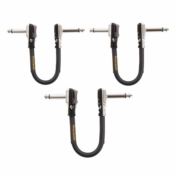 Mogami Gold Pancake Patch Instrument Cable 6" AngleAngle 3 Pack Bundl
