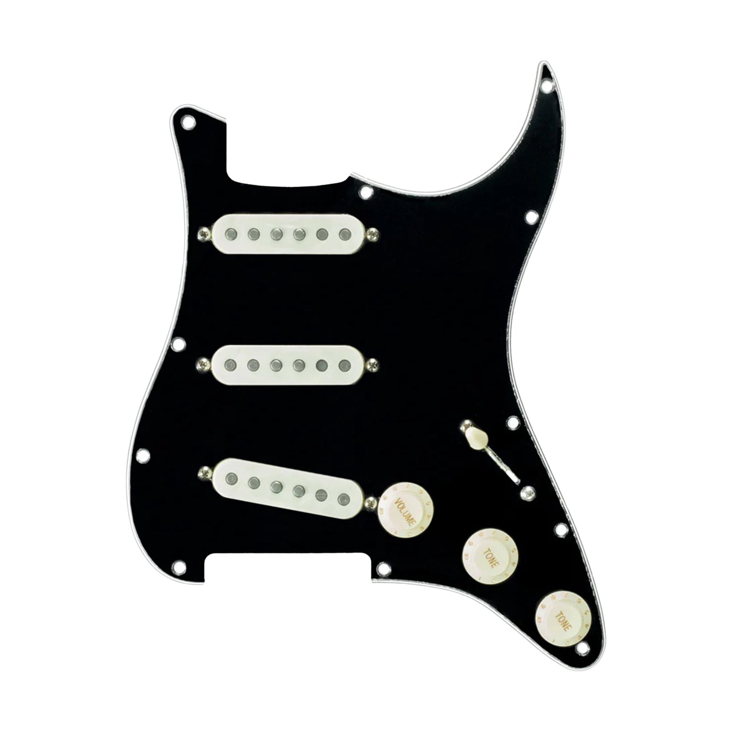 Mojotone Rene Martinez Quiet Coil Texas Strat Prewired Pickguard 3-Ply Black w/Parchment Covers Home Audio / Preamps